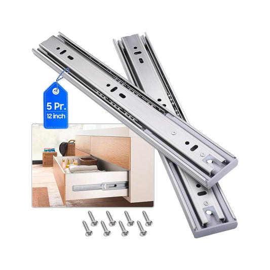 Soft Close Stainless Steel Drawer Slides 12 Inch Full Extension 100LB 5 Pairs Side Mount Ball Bearing Rails For Dresser