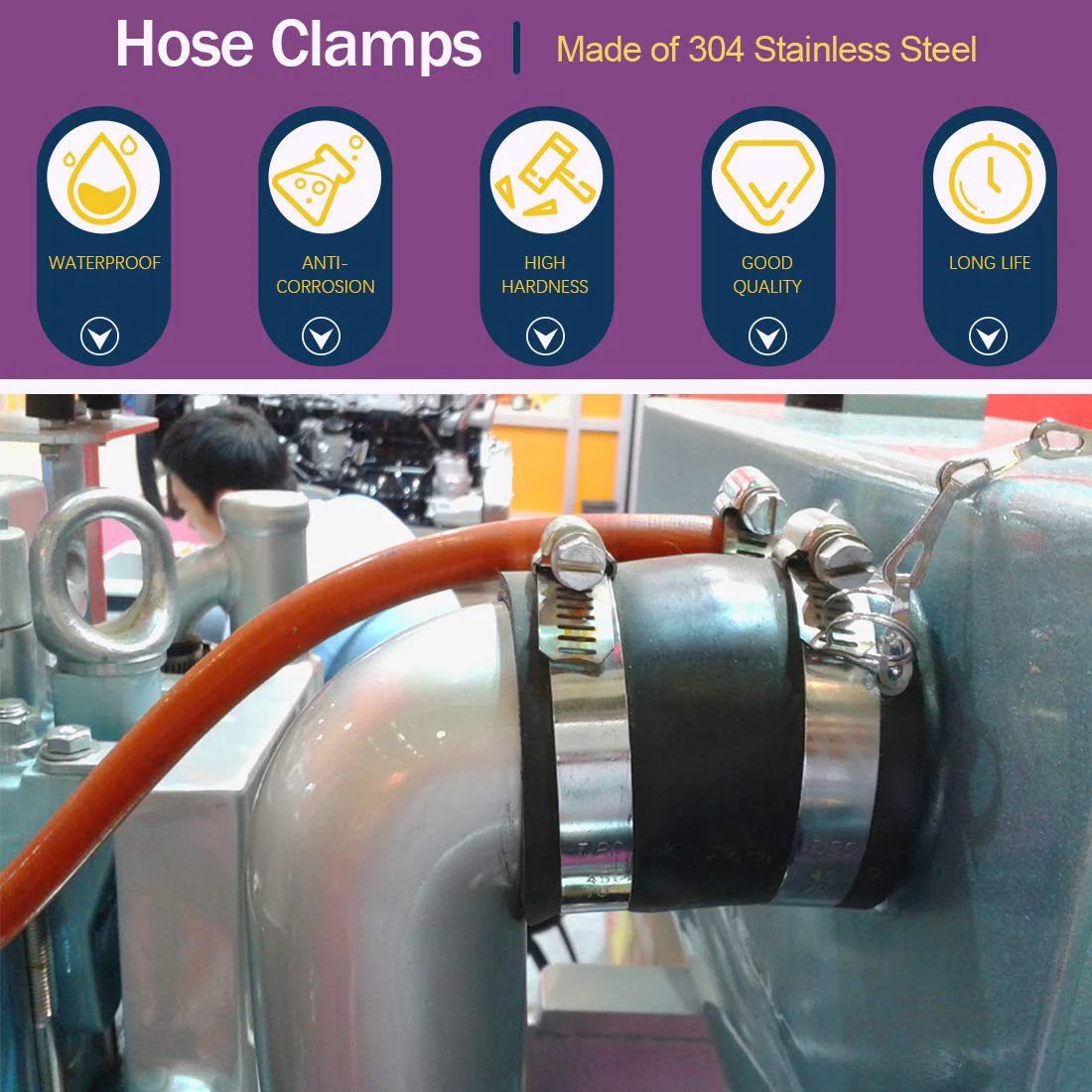 8 Pack Hose Clamps 9 To 10 Inch 304 Stainless Steel Worm Gear Adjustable Clamp For Fuel Lines Plumbing Automotive Marine