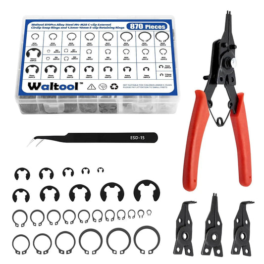 870 Pieces Alloy Steel External C Clip And E Clip Retaining Ring Kit Heavy Duty With 4 In 1 Snap Ring Pliers And Tweezers