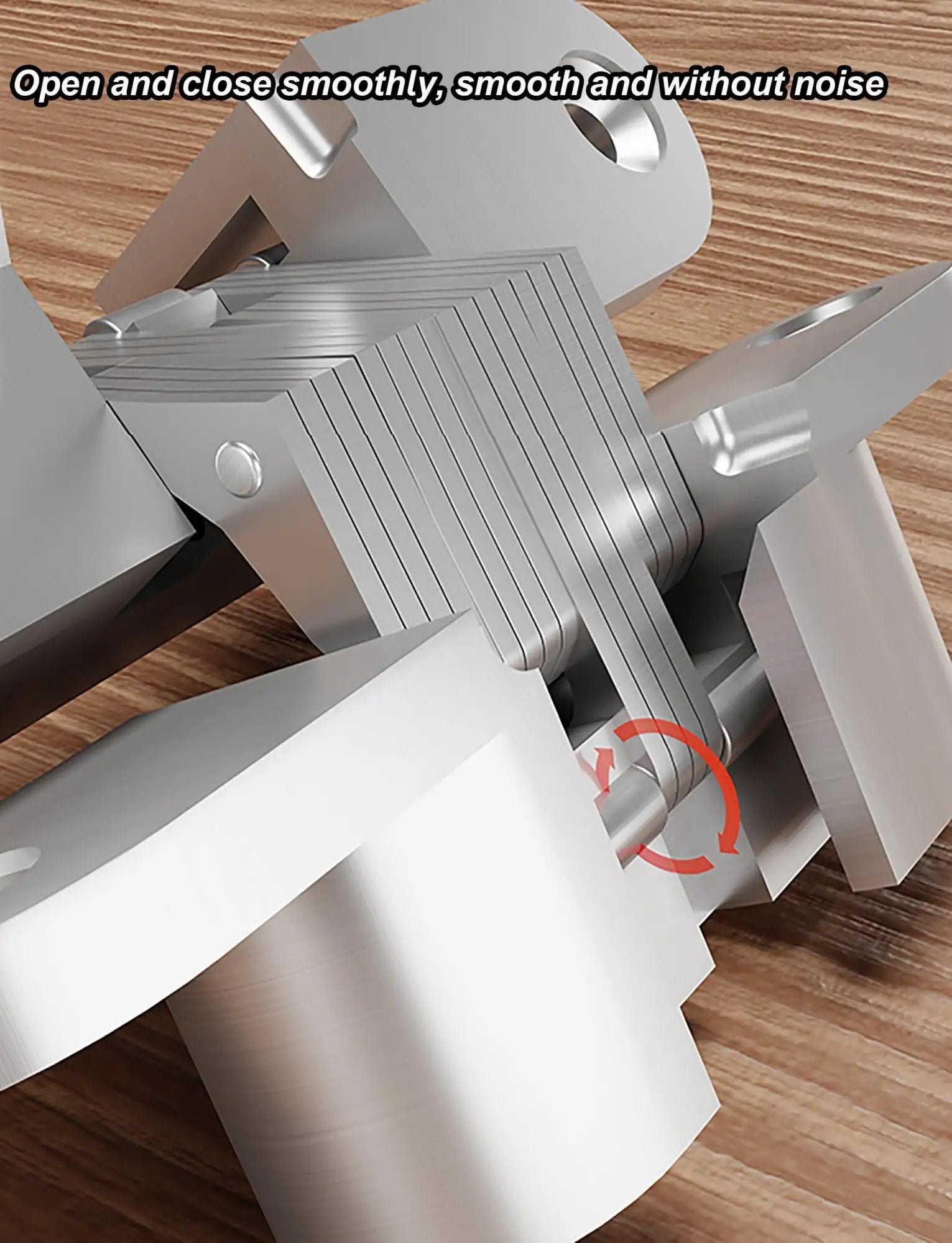 Close-up of hidden door hinges 2 pieces invisible cross hinges for 180 degree opening kitchen cabinets, zinc alloy material.