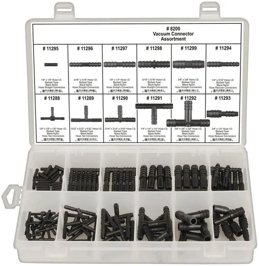 All Purpose Vacuum Connector Kit For Automotive Repairs And Maintenance 8200 Assortment with 100+ universal fittings in case