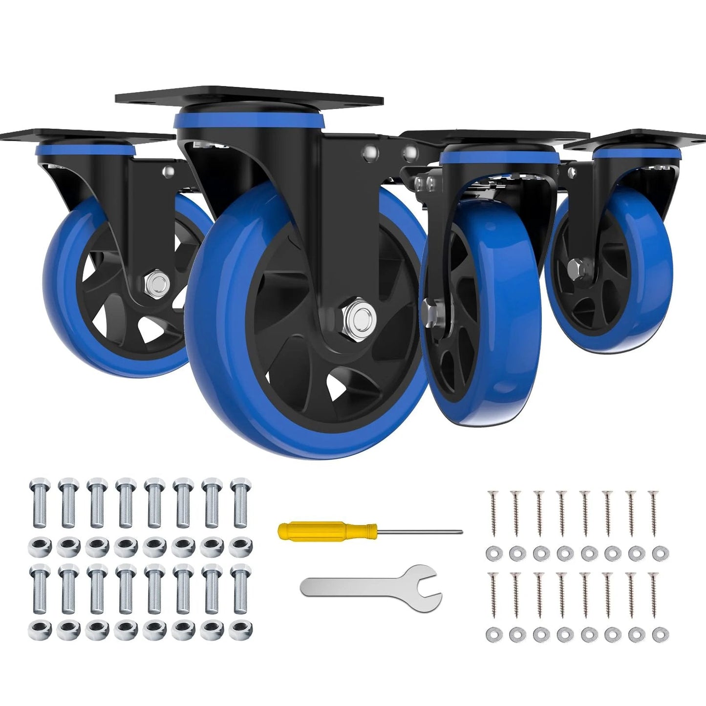5 Inch Caster Wheels With Brake Set Of 4 Beefy Heavy Duty Swivel Top Plate Casters With Double Ball Bearings Industrial Locking Castors For Furniture Workbench And Cabinet Ideal For Mobile Carts Shelving Racks And Do It Yourself Projects