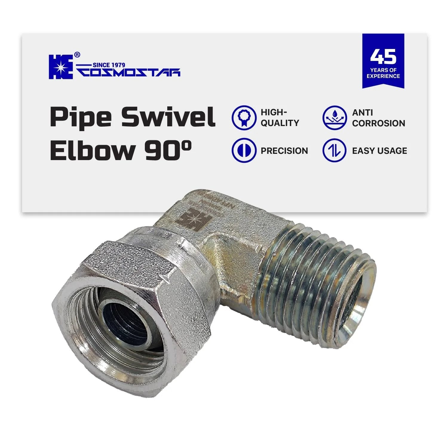 One Half Inch NPTF Male To One Half Inch NPSM Swivel Elbow 90 Degree Hydraulic Adapter For Hydraulic Hoses And Valves Carbon Steel With Zinc Plating Rust Resistant And Durable Cosmostar