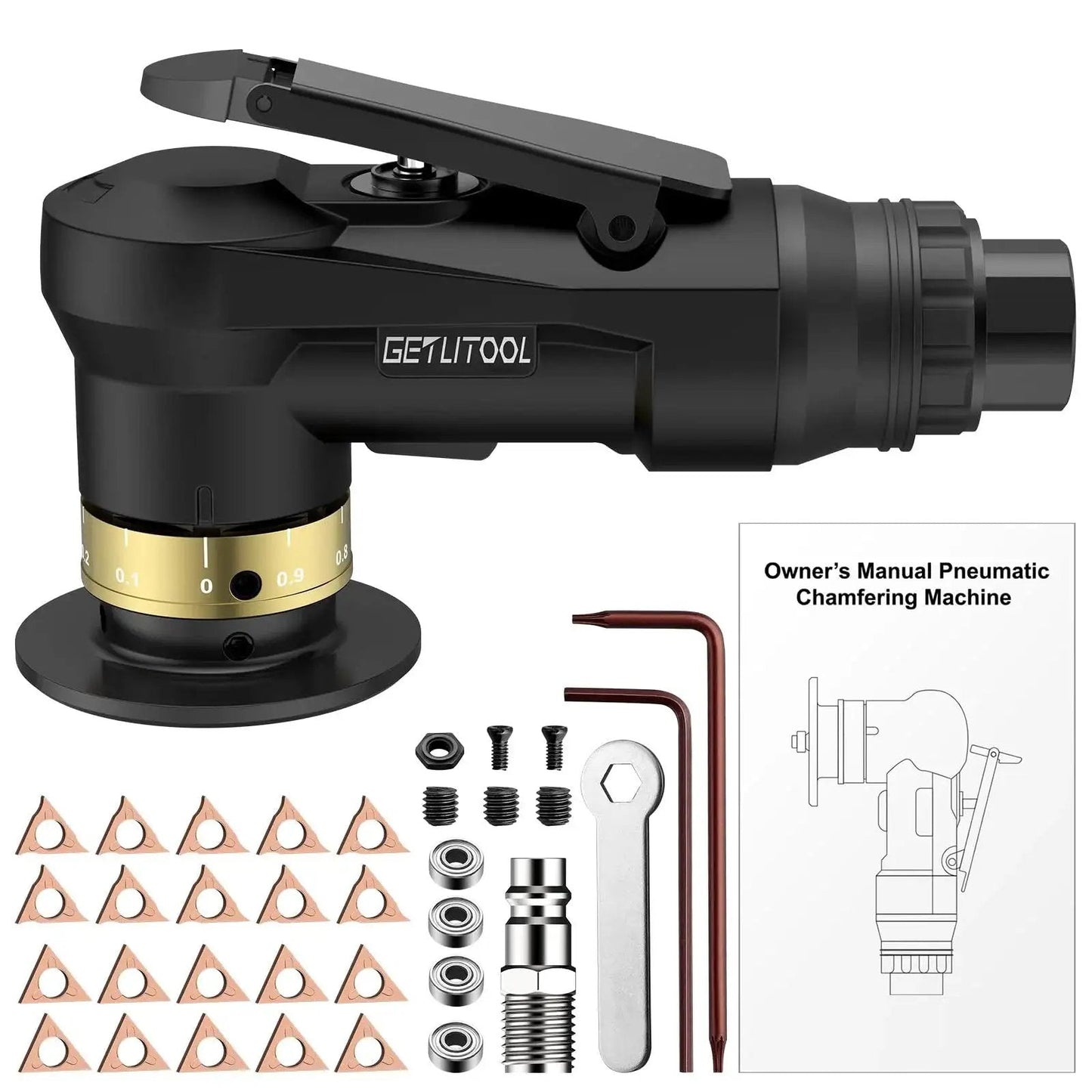 Pneumatic Chamfering Tool Kit Pro Grade With 12 C Angle And 10 R Angle Tungsten Blades For Precise 0.1 To 1.5 Mm Chamfers 45 Degree Deburring Tool At 30000 RPM Four Speed Control For Metal Wood PVC And Pipe