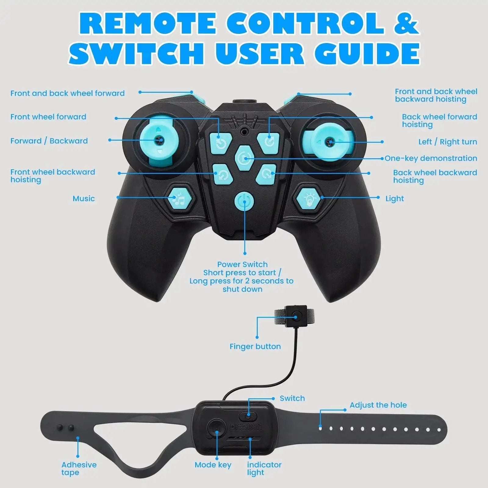 Remote control and gesture sensing wristband for Dynamic Eight Wheel Robot Dog RC Stunt Car With Gesture Sensing Remote Mecanum Wheels
