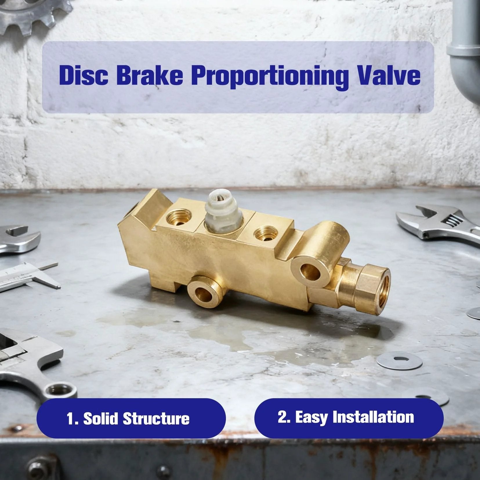 Disc Brake Proportioning Valve Kit PV4 For 1964 1974 Chevrolet Monte Carlo Nova And El Camino Front Disc Rear Drum Brakes Replacement Solid Brass Heavy Duty For Street Rods Old School Classic Cars And Trucks on a workshop table