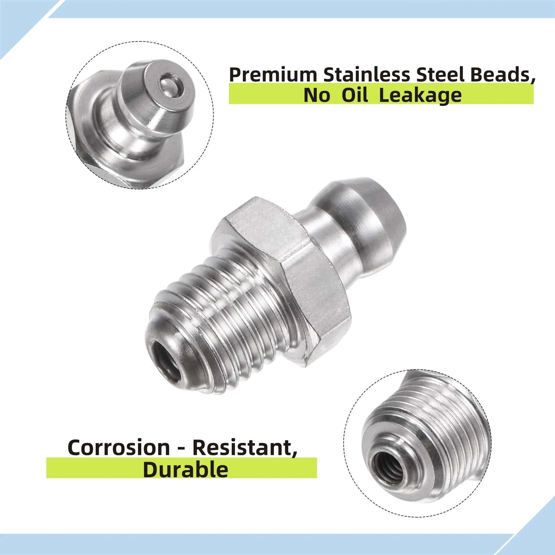 Six Pack 304 Stainless Steel Straight Grease Fittings M6 X 1mm Thread With Ten Dust Cover Caps for Hydraulic Systems