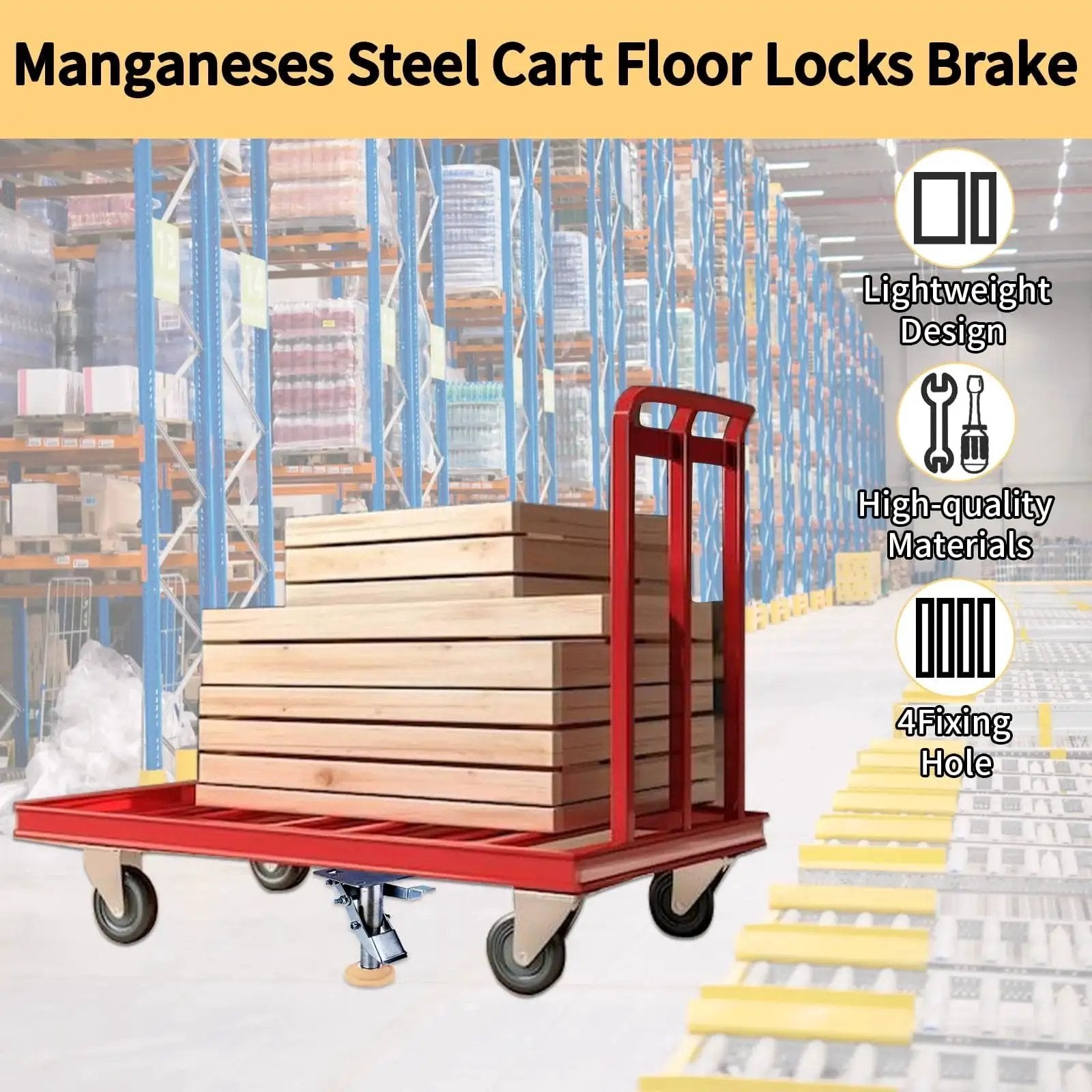 Heavy Duty Floor Lock For Carts With Adjustable Height Trolley Brake Manganese Steel Construction in warehouse