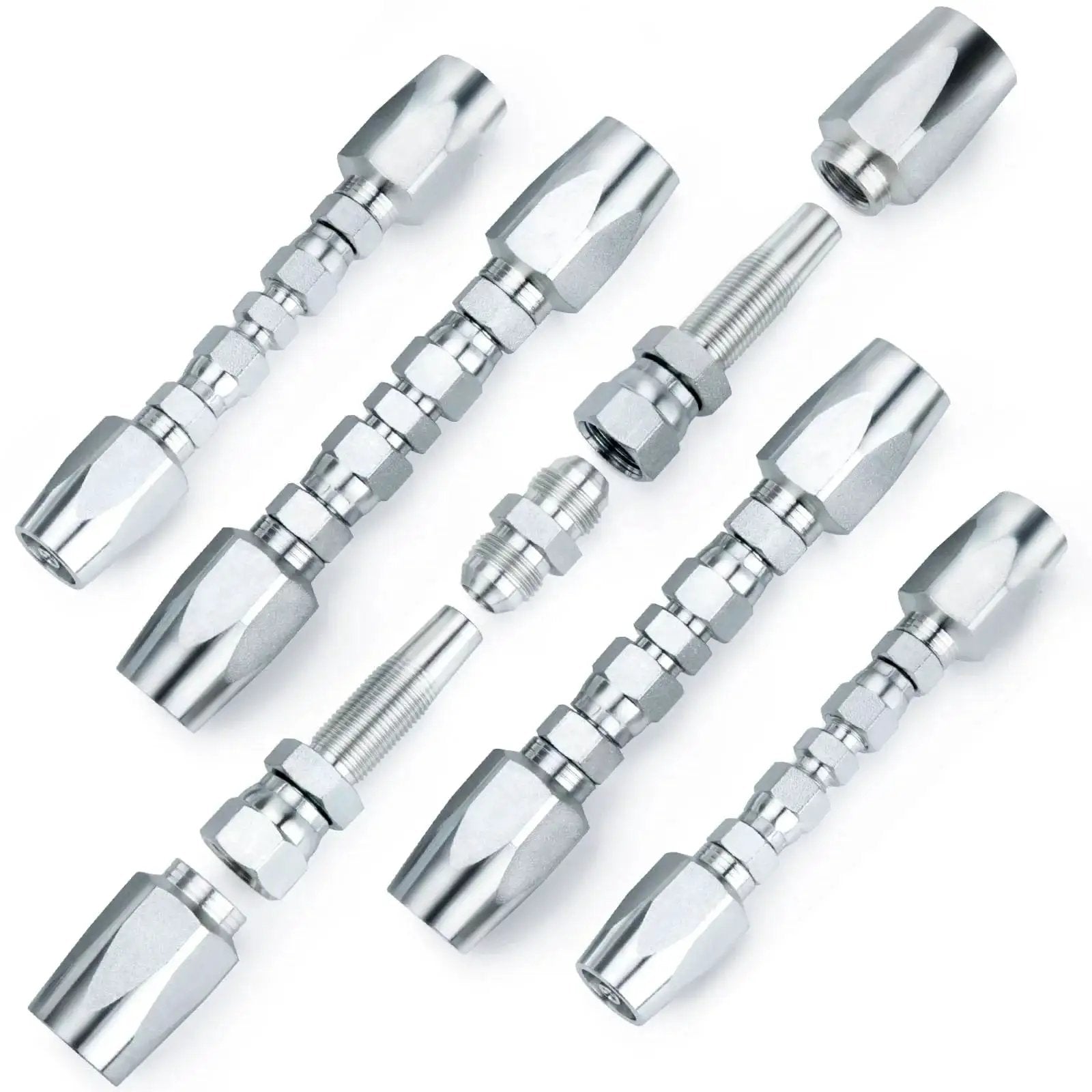 Reusable Five Pack Hydraulic Hose Field Repair Kit For Two Wire Braided Hoses with zinc-plated fittings and components