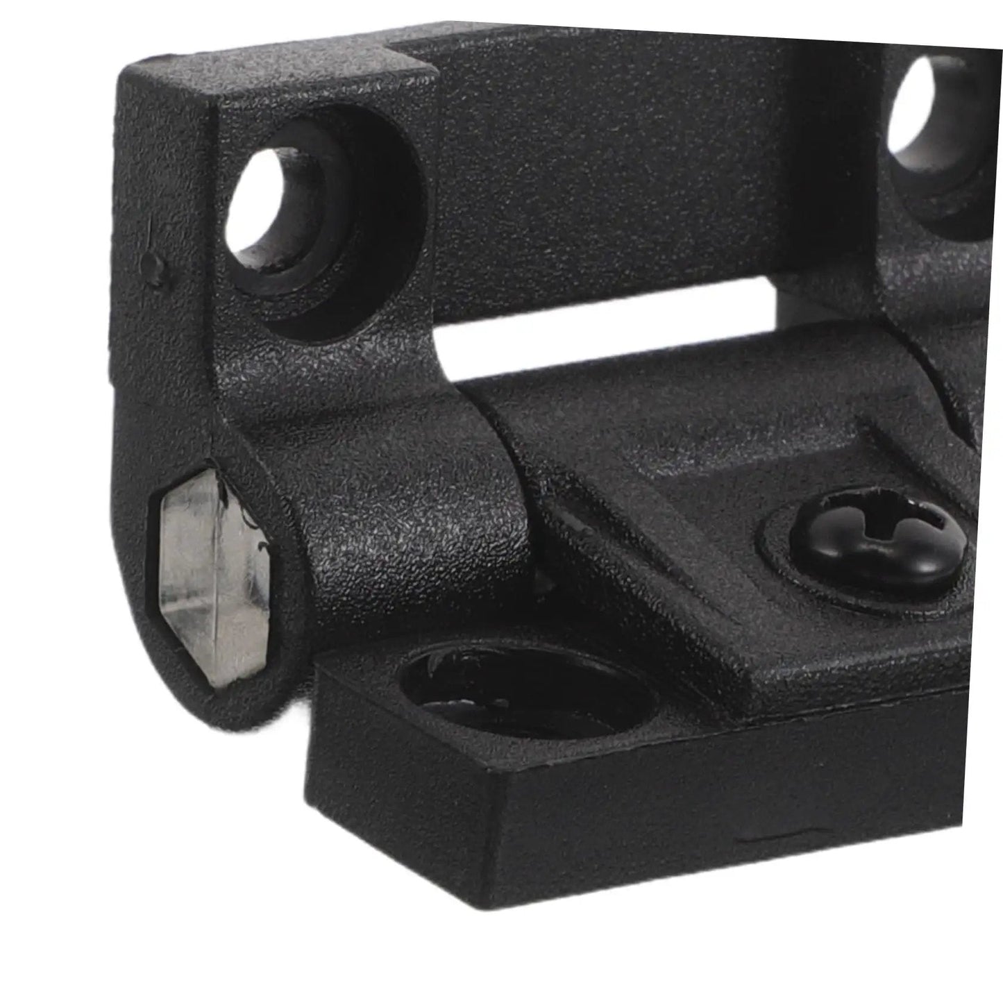Close-up of Plastic Folding Cabinet Hinge With 90 Degree Torque Friction Adjustable Arm Reinforced Ball Bearing Anti Sag Design.