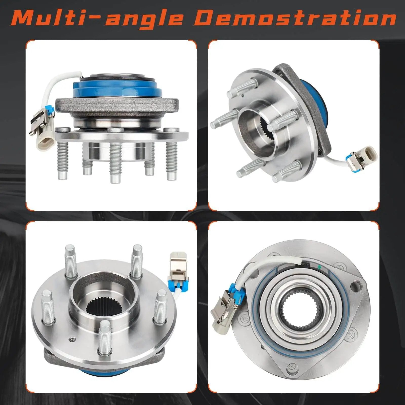 Front wheel hub and bearing assembly 5-lug w/ABS for Chevy Impala Monte Carlo Venture, Cadillac DTS, multi-angle view