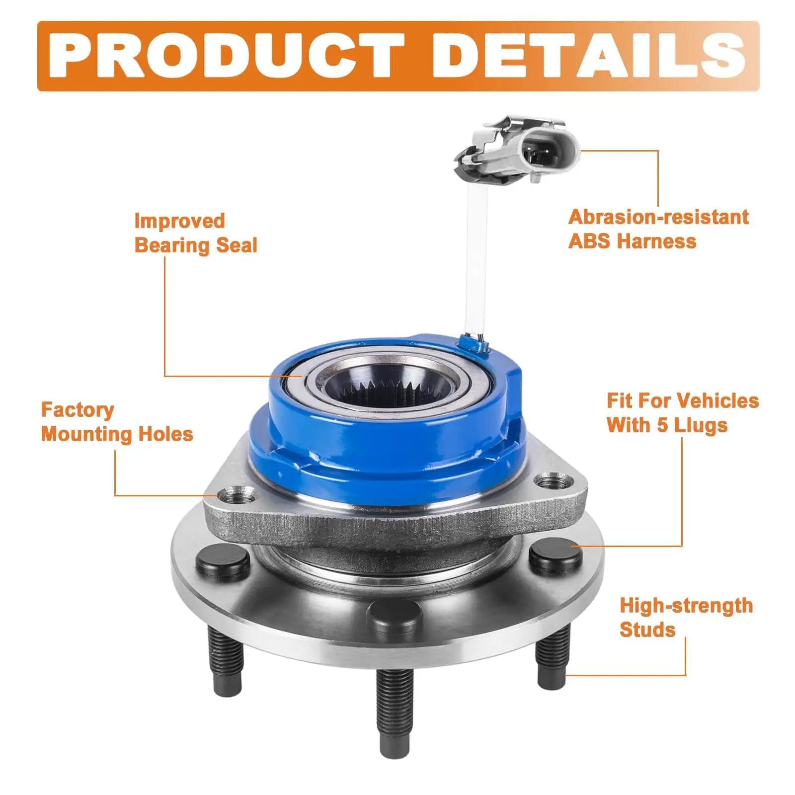 Detailed view of Pair Front Wheel Hub Bearing Assemblies 513121 Fits Chevy Impala 2000-2013 with labeled features