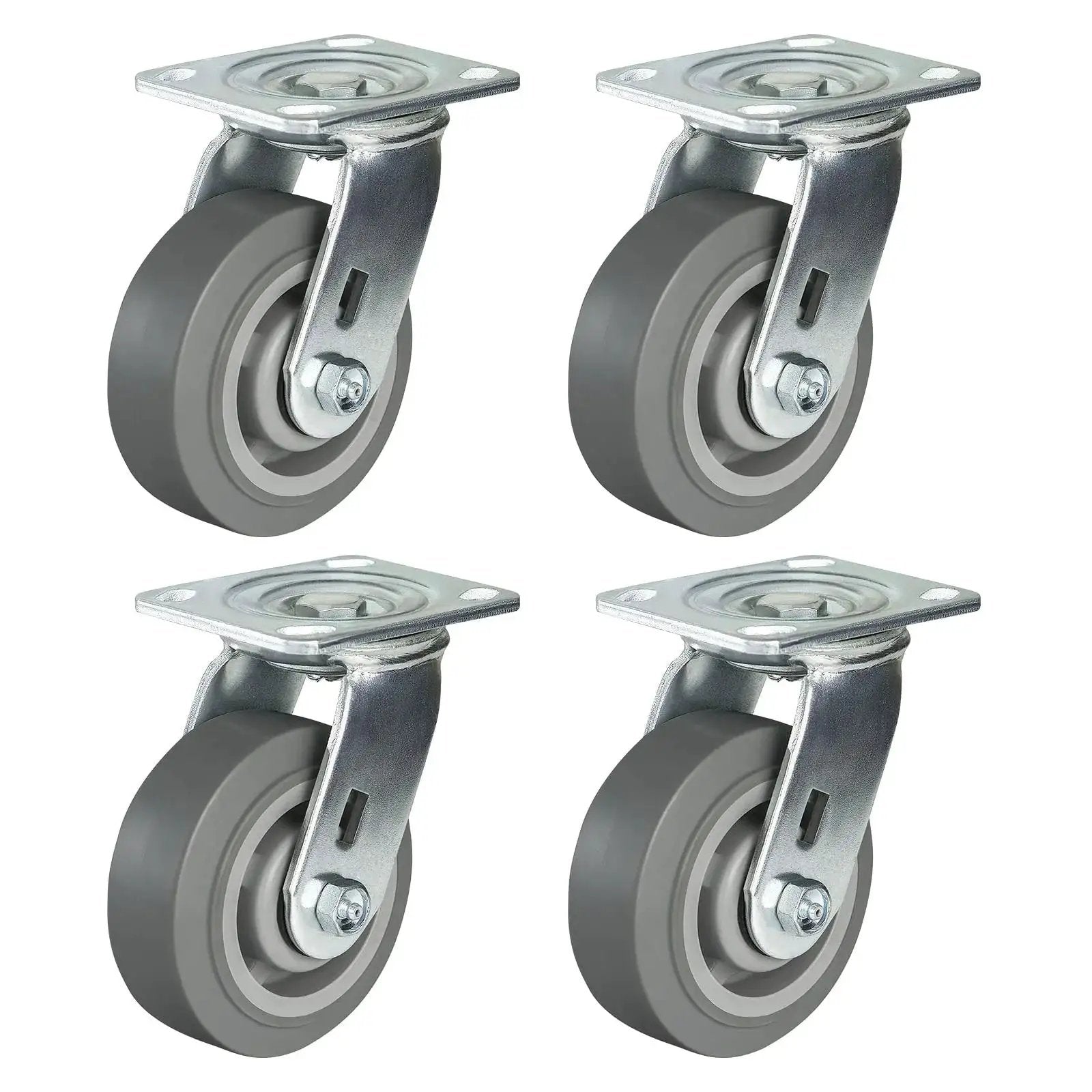 5 Inch Heavy Duty Swivel Caster Wheels Set Of 4 For Carts Industrial Use With Thermoplastic Rubber Wheels, Abrasion Resistant And Shock Absorption