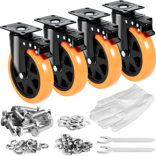 Six Inch Swivel Plate Caster Wheels Set Of Four With AB Locking No Noise PVC Non Marking Wheels for cart furniture workbench