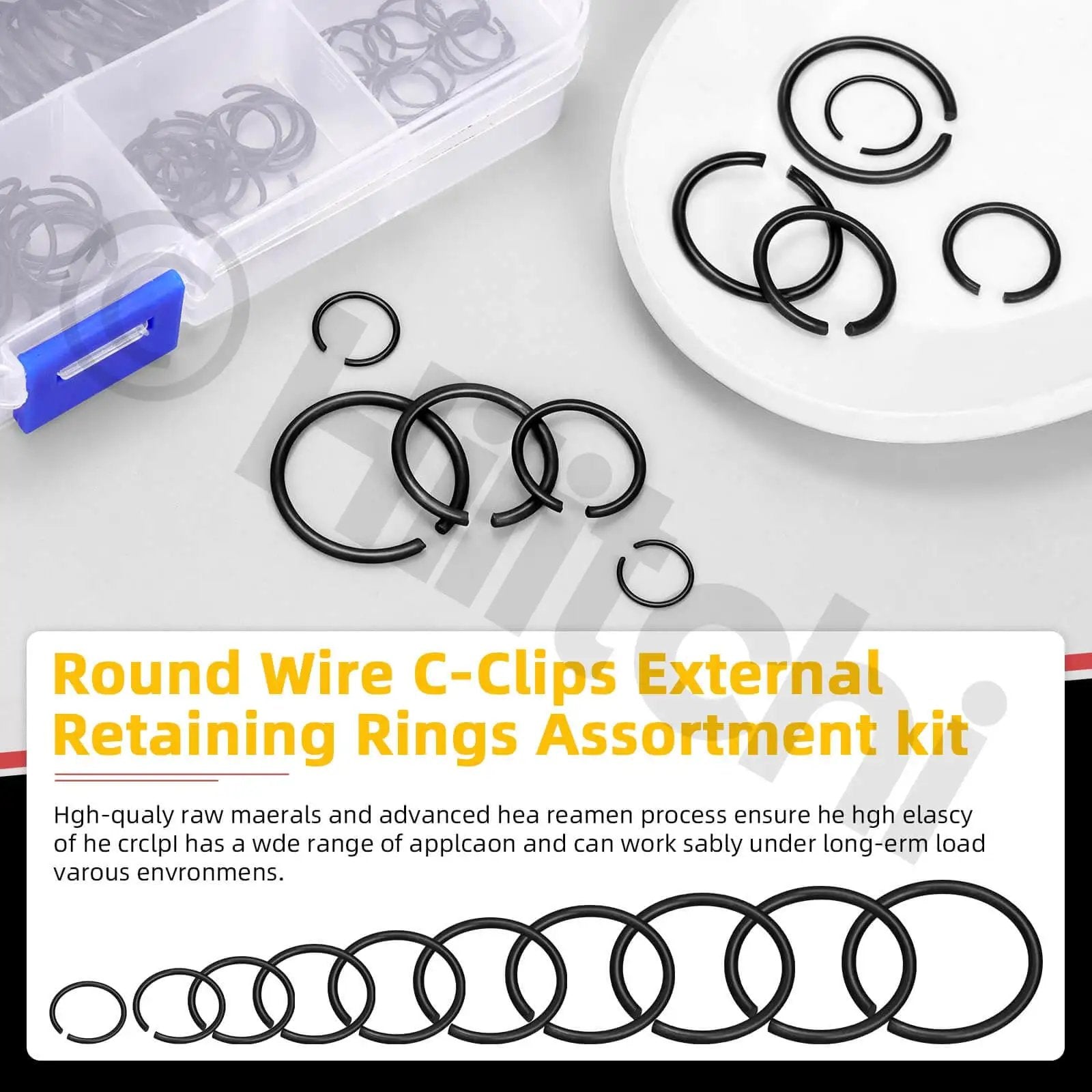 Precision 150Pcs Round Wire C Clips Set In 10 Sizes M10 To M26 GB8952 Retainer Clips Kit Black Internal Snap Rings For Holes And Shafts And Mechanical Assemblies In Automotive DIY Projects With Organized Storage Box Hilitchi