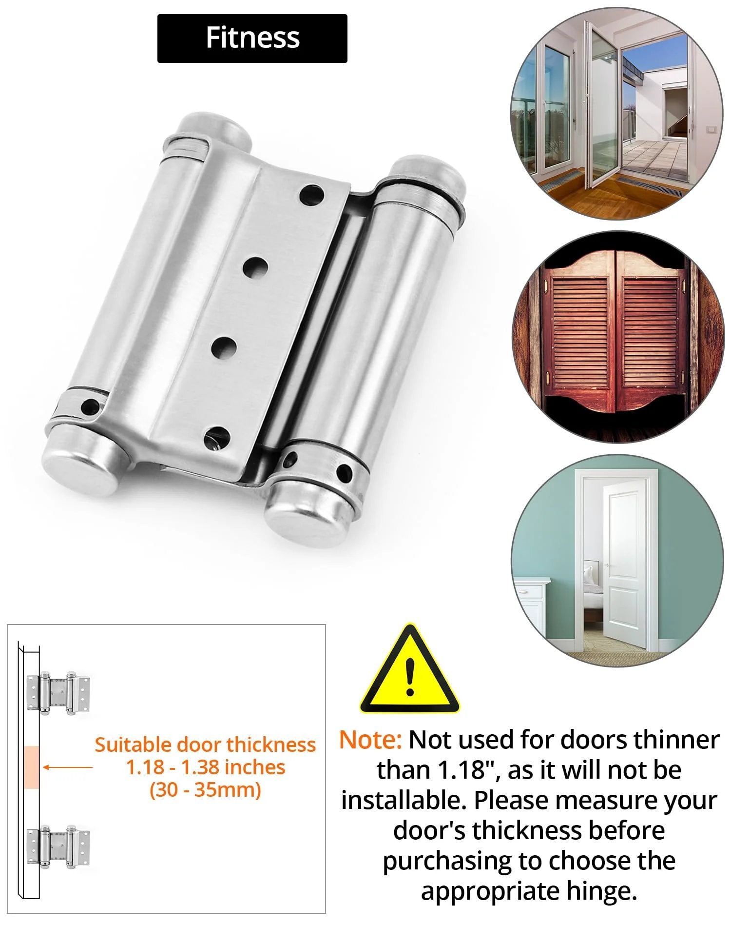 Rugged Heavy Duty Double Acting Door Hinges For Cafe Saloon Doors Self Closing 3 Inch Stainless Steel 201 Brushed Finish 4 Pack