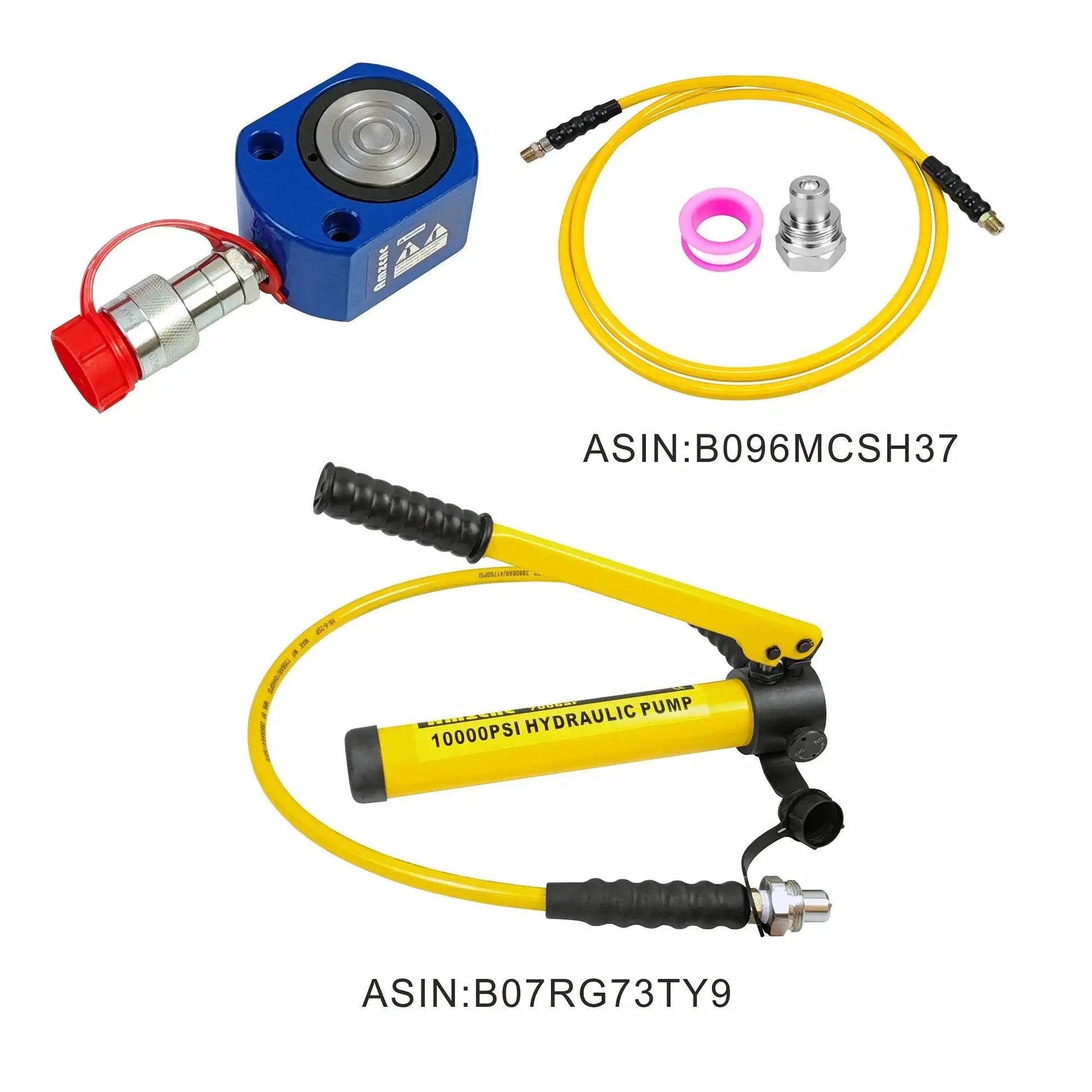 Low Profile 5 Ton Hydraulic Ram Cylinder With 7mm Stroke For Confined Spaces, hydraulic pump, and hose connectors
