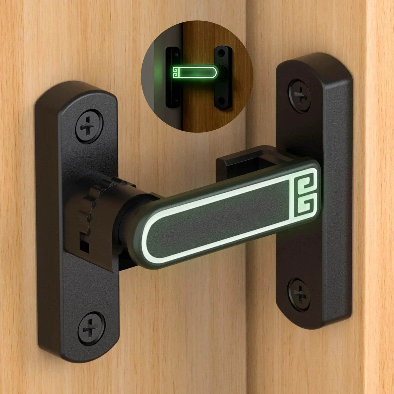 Adjustable Barn Door Latch For Self Aligning Sliding Doors With Height Tuning From 0 To 7 Millimeters Locks At Ninety Or One Hundred Eighty Degrees Zinc Alloy Construction In Black And Luminous Finish For Barns Sheds And Garden Fence Doors