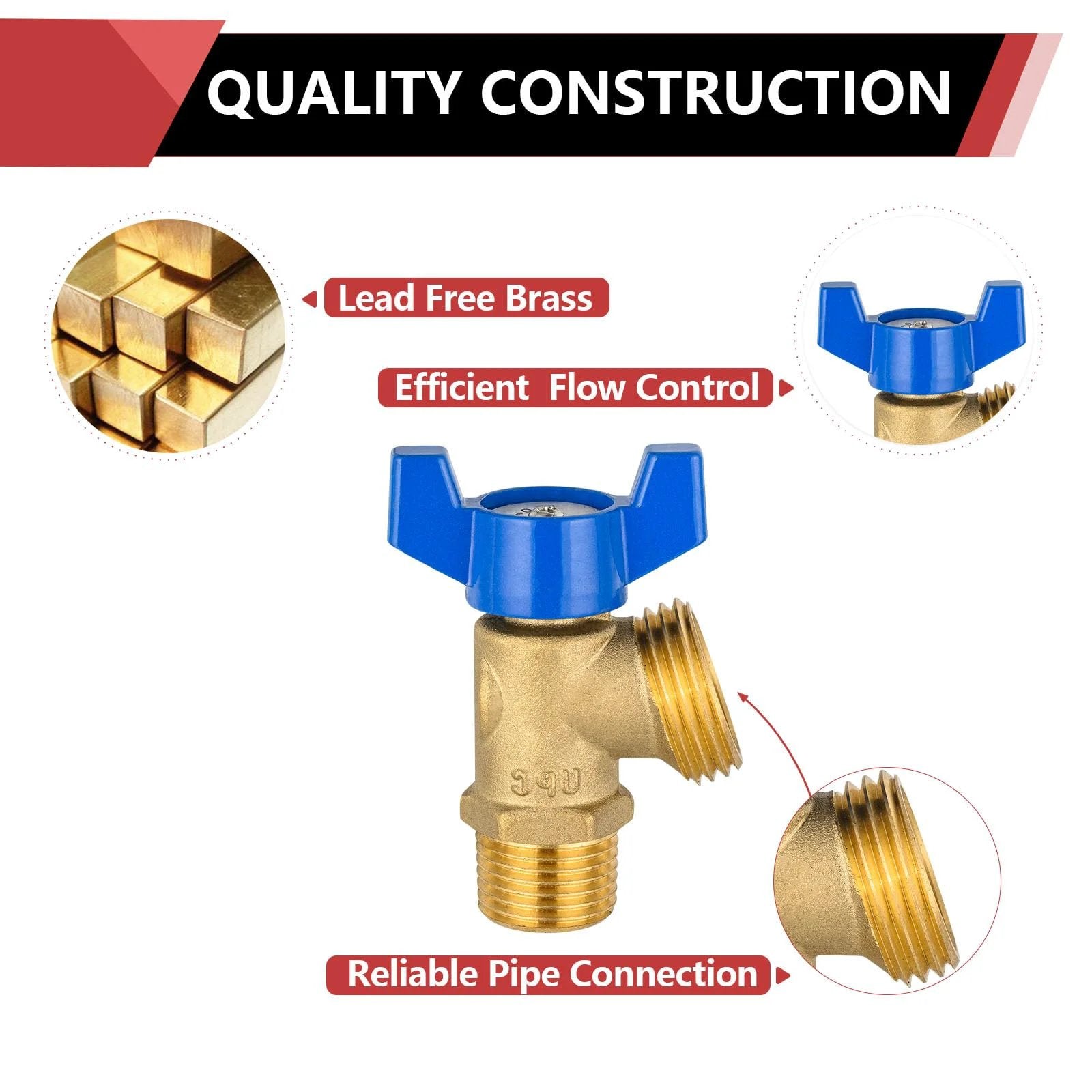 Quality construction of Two Pack Brass Boiler Drain Valve Set One Half Inch MIP To Three Quarter Inch MHT Connections One Quarter Turn Handle for efficient flow control.