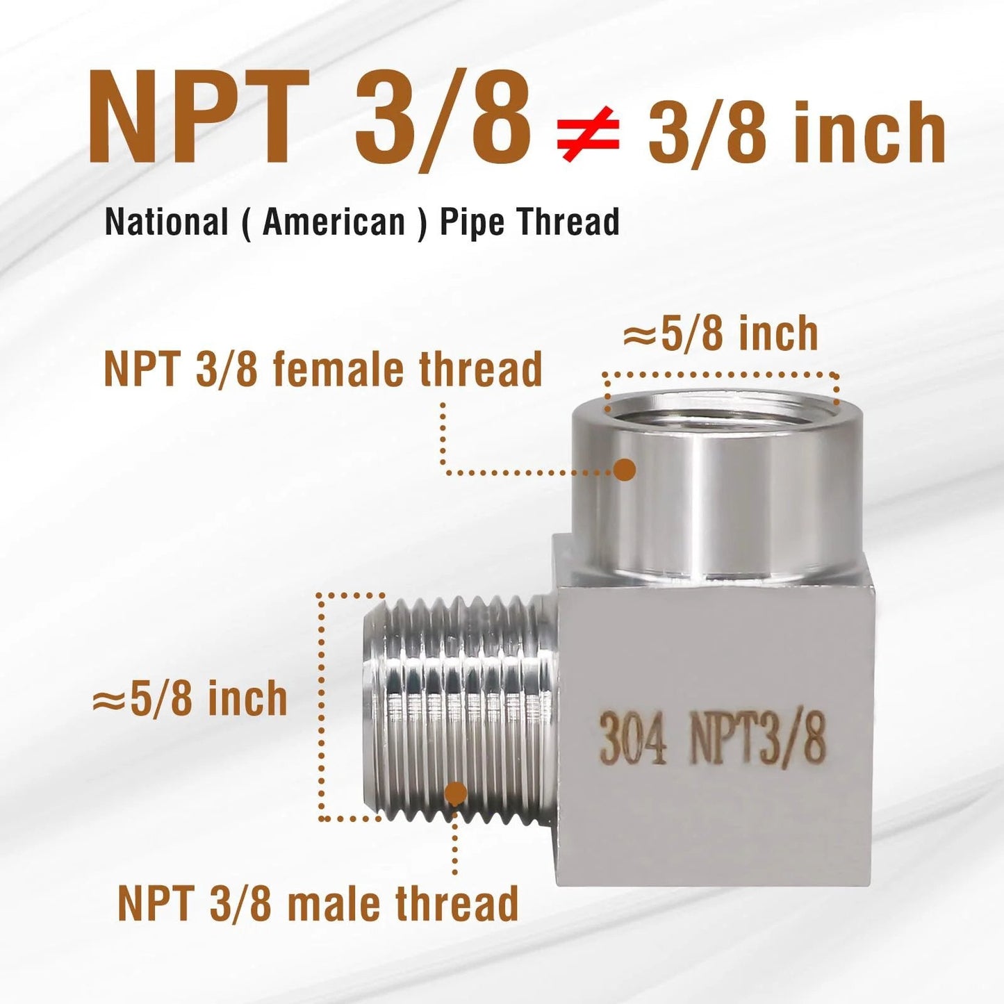 90 Degree NPT Elbow Pipe Fitting Three Eighths Male To Three Eighths Female Forged Stainless Steel Street Elbow Heavy Duty