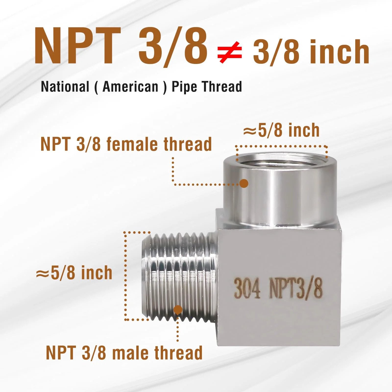 90 Degree NPT Elbow Pipe Fitting Three Eighths Male To Three Eighths Female Forged Stainless Steel Street Elbow Heavy Duty