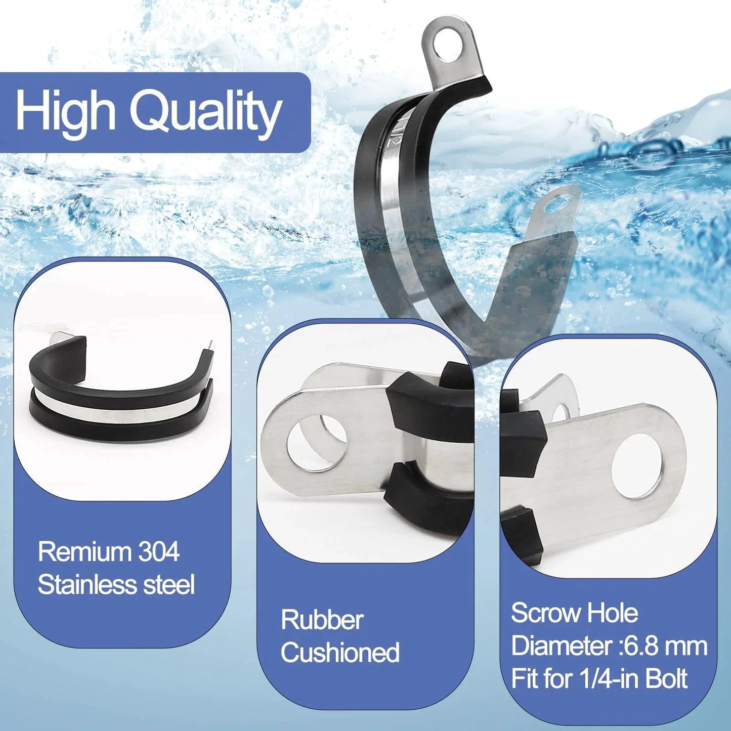 12 Pack One And A Half Inch Cable Clamps with Rubber Cushioned Insulation and 304 Stainless Steel Construction for Securely Mounting Pipes