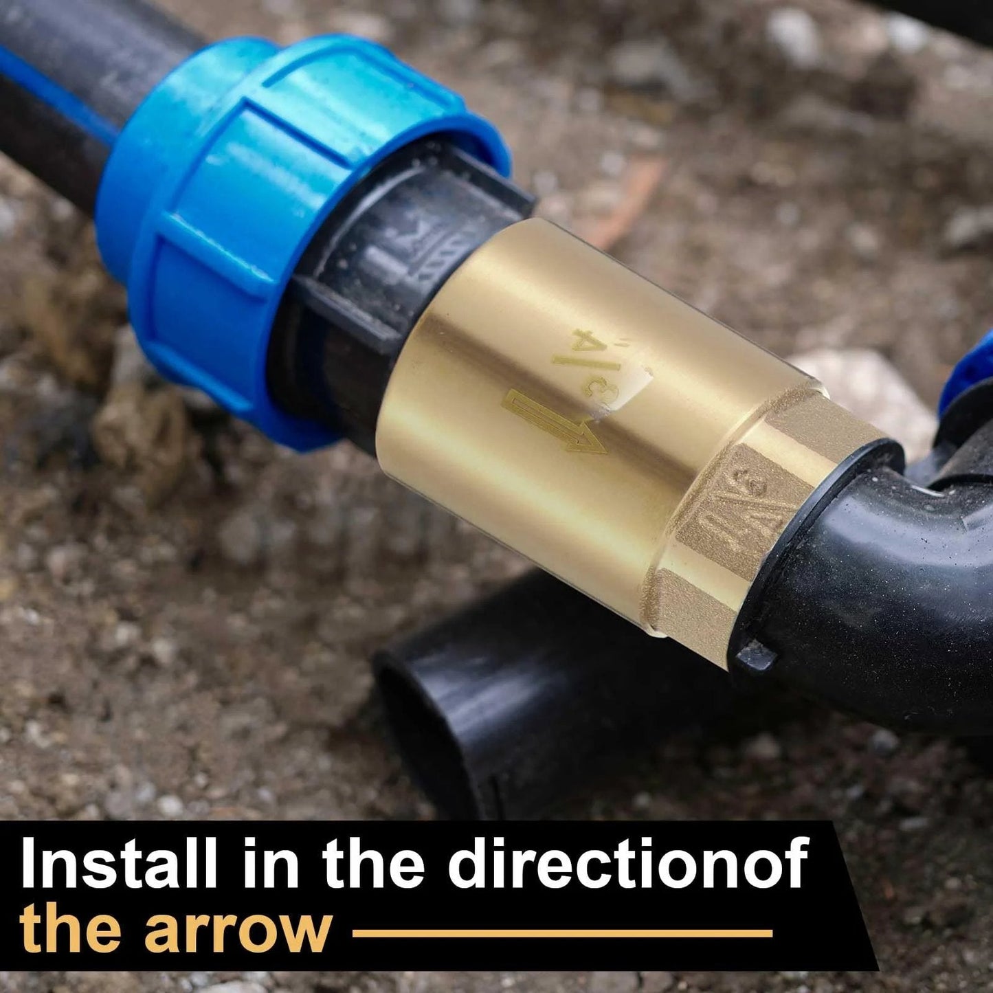 Brass Three Quarter Inch In Line Check Valve Two Pack DIY Friendly With Backflow Prevention One Way Non Return NPT Male To FNPT Outlet For Garden Hose Irrigation Systems Well Pumps And Chemical Industry installed in piping
