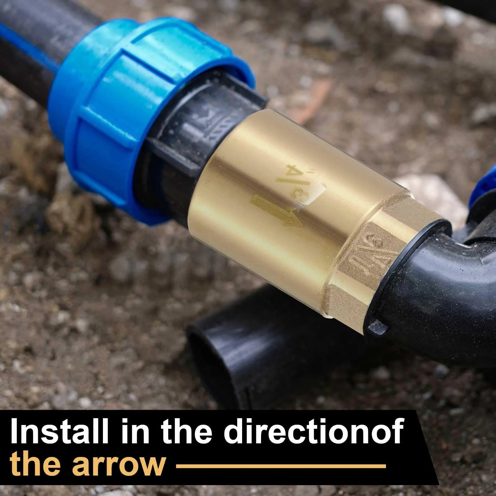 Brass Three Quarter Inch In Line Check Valve Two Pack DIY Friendly With Backflow Prevention One Way Non Return NPT Male To FNPT Outlet For Garden Hose Irrigation Systems Well Pumps And Chemical Industry installed in piping