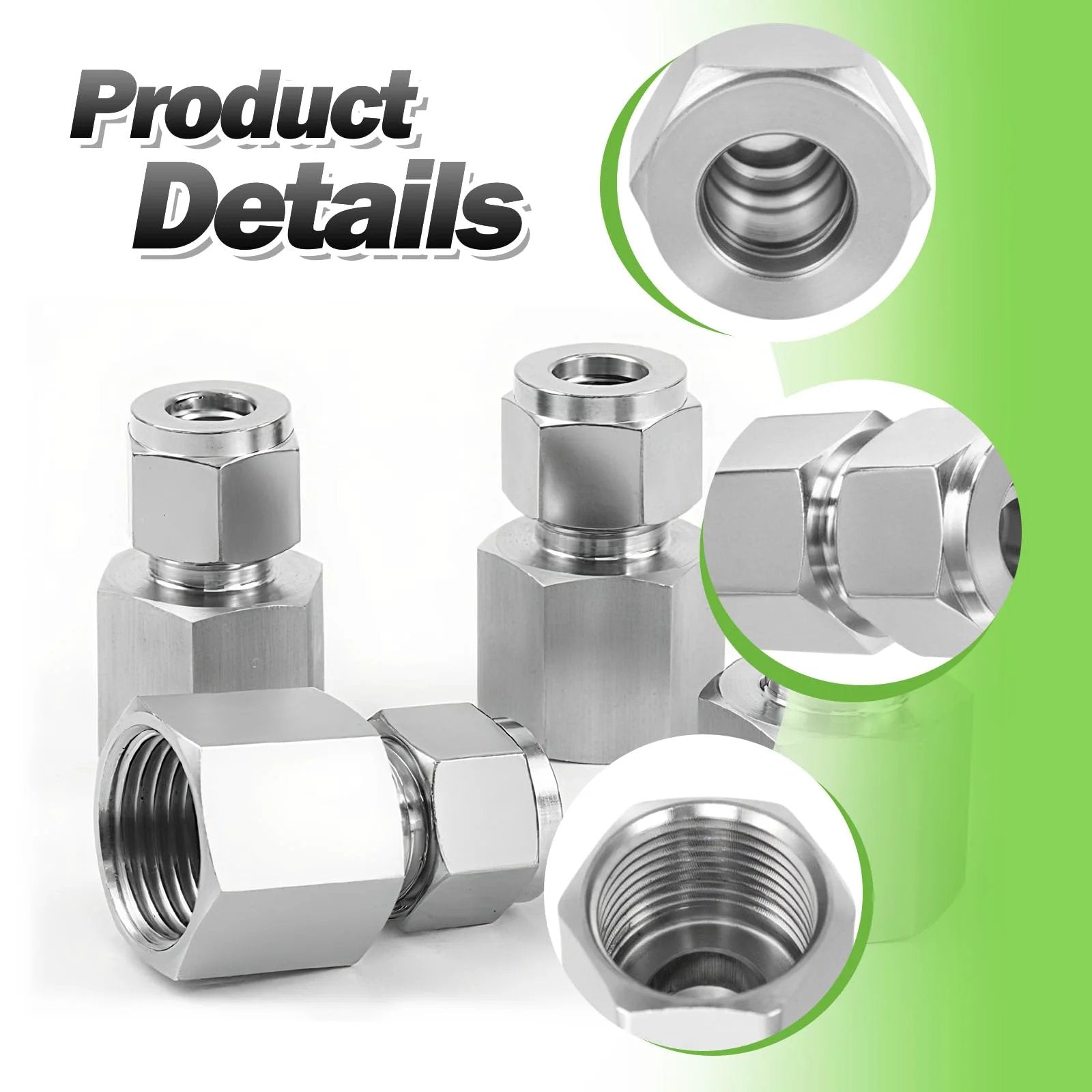 Stainless Steel 304 Compression Coupler Tube Fitting One Quarter Inch OD To One Quarter Inch NPT Female Connector With Double Ferrule Adapter Pack Of Two Goldpea, showing multiple angles and details.