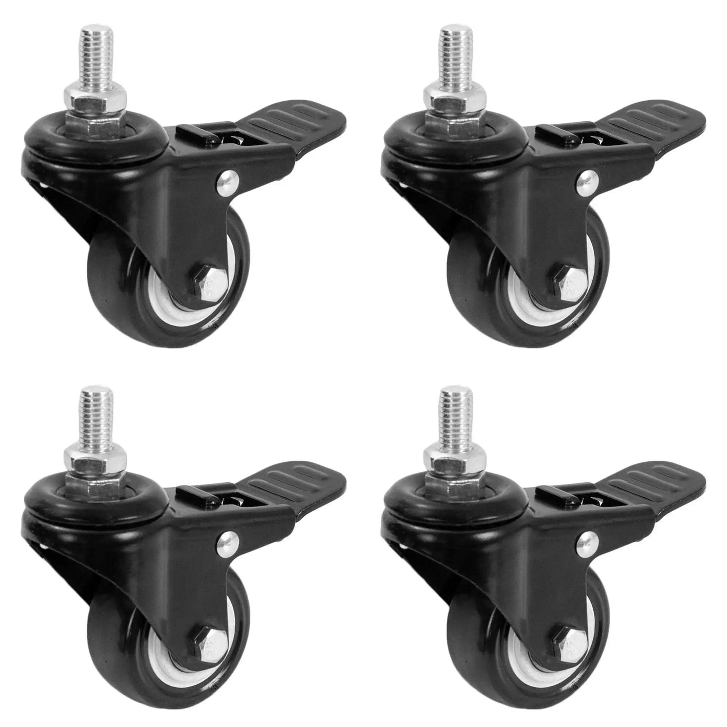 Heavy Duty 2 Inch M10 Threaded Locking Casters With Brakes 360 Degree Swivel Quiet Rolling All Floor Types Four Pack