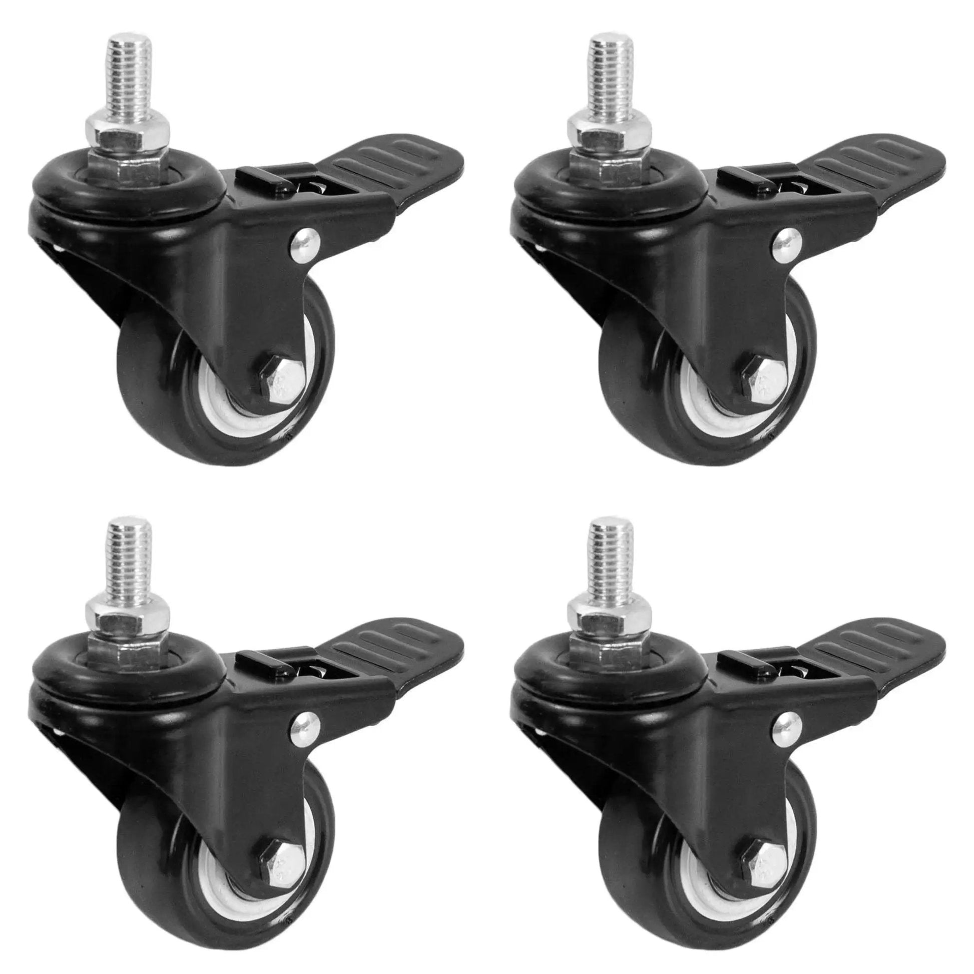 Heavy Duty 2 Inch M10 Threaded Locking Casters With Brakes 360 Degree Swivel Quiet Rolling All Floor Types Four Pack