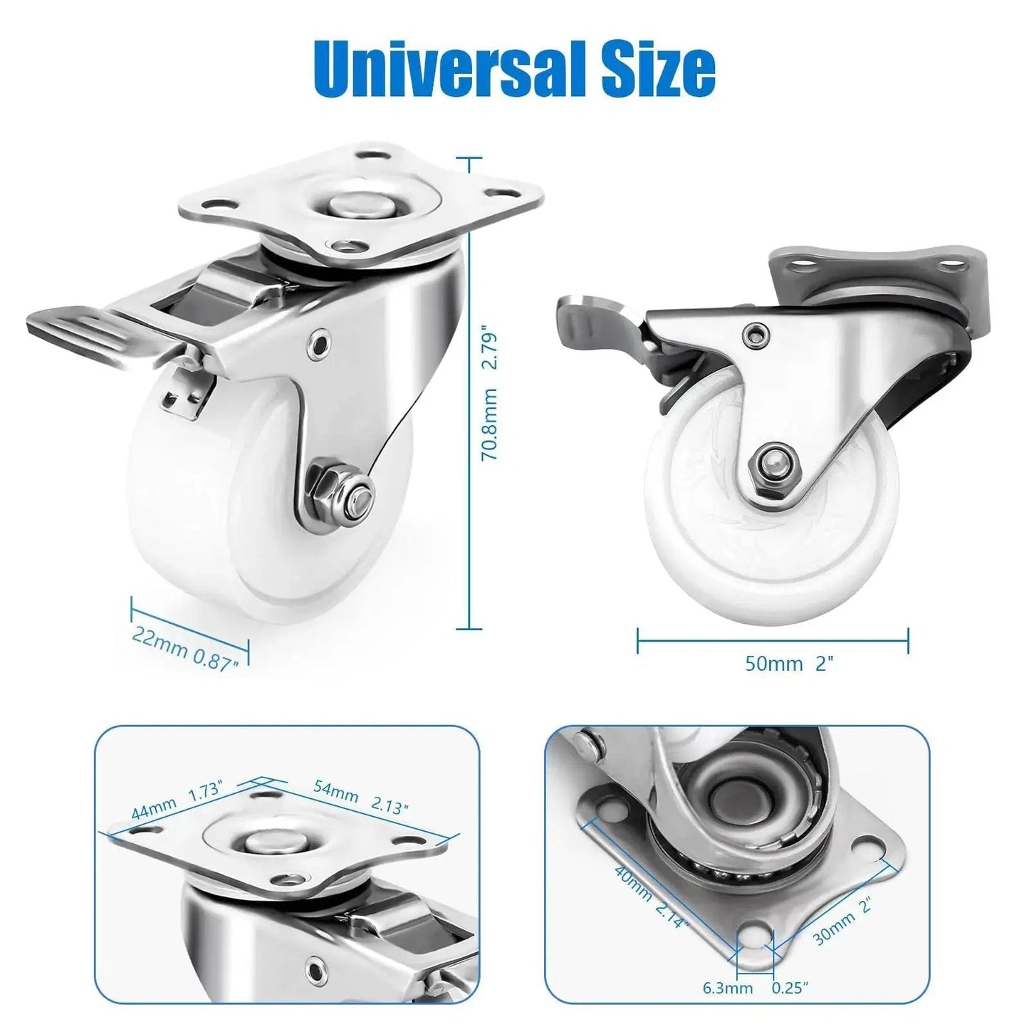 2 Inch Stainless Steel Caster Wheels Set Of 4 For Outdoor Use, Anti Rust Swivel Casters With Durable Polyamide PA Wheels