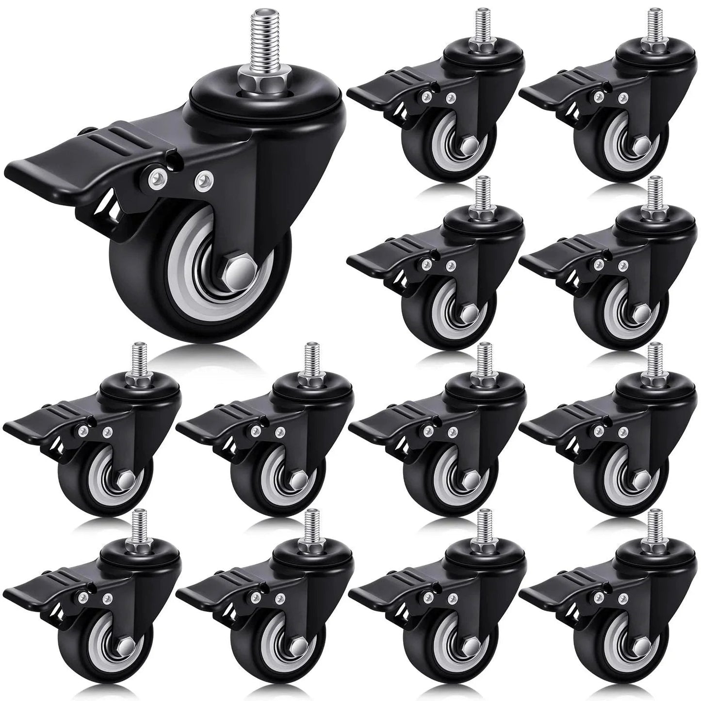 Set Of 12 M8 Caster Wheels 2 Inch Heavy Duty Swivel Locking Desk Carts Furniture Wheels With Dual Brakes