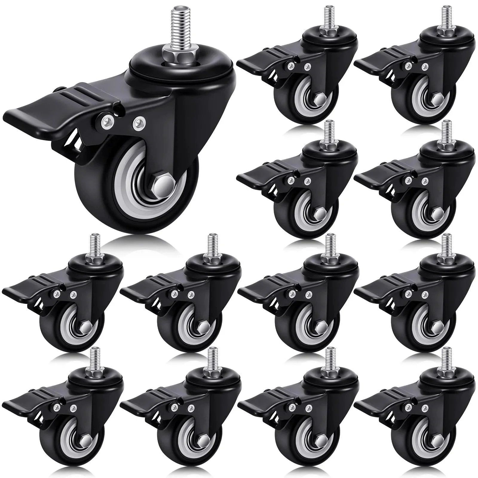 Set Of 12 M8 Caster Wheels 2 Inch Heavy Duty Swivel Locking Desk Carts Furniture Wheels With Dual Brakes