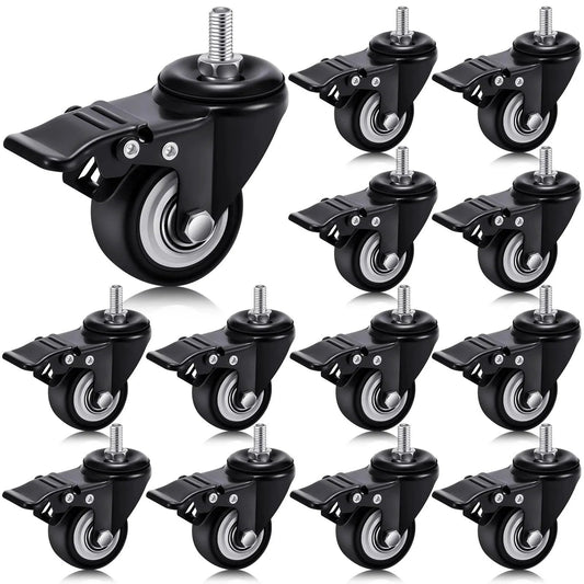 Set Of 12 M8 Caster Wheels 2 Inch Heavy Duty Swivel Locking Desk Carts Furniture Wheels With Dual Brakes