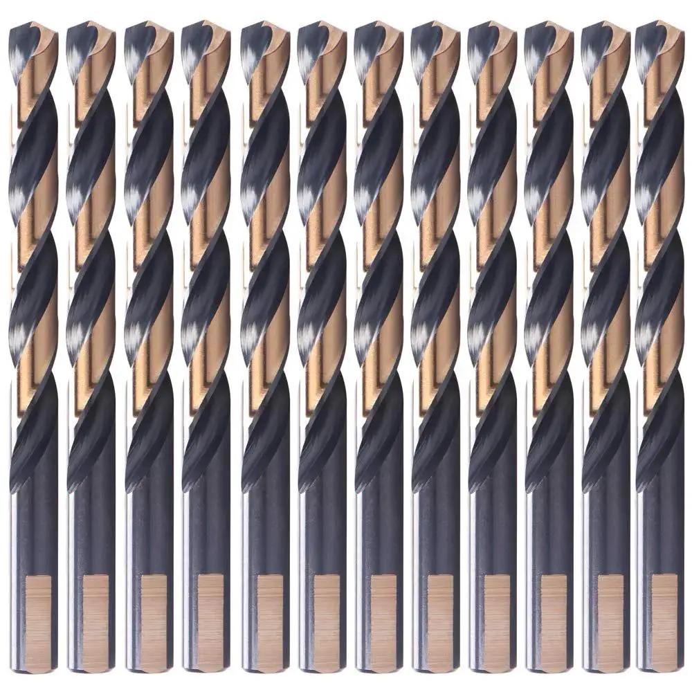 Cobalt Drill Bits Set Of 12 17/64 Inch Black And Gold Coated Twist Drill Bits For Metal M2 High Speed Steel With HRC 62 63 Hardness