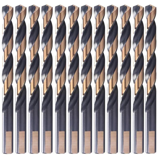Cobalt Drill Bits Set Of 12 17/64 Inch Black And Gold Coated Twist Drill Bits For Metal M2 High Speed Steel With HRC 62 63 Hardness