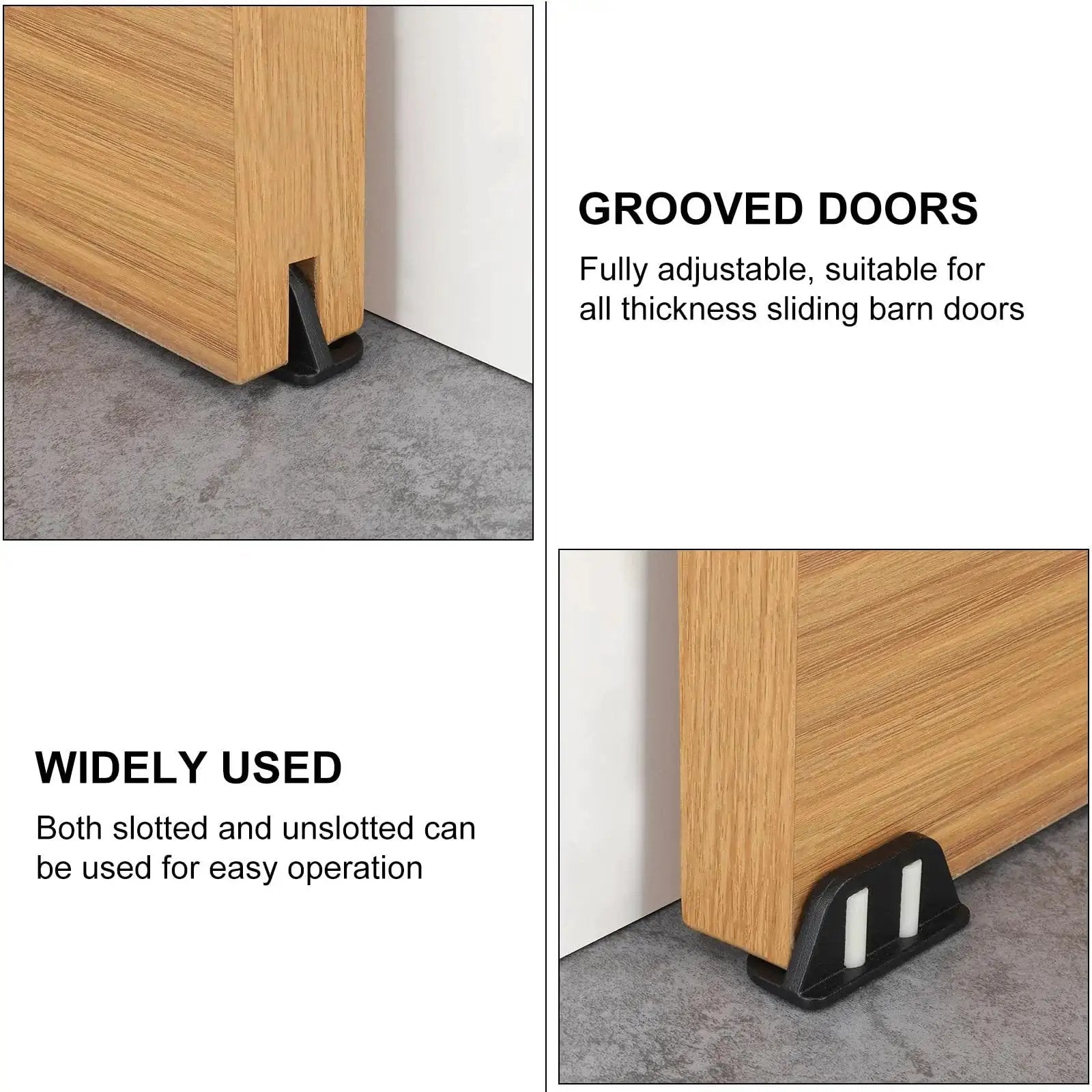 Two Plastic Wheels Barn Door Floor Guide With Bearing Design And Adjustable Rollers Bottom Mounted For Smooth Quiet Sliding