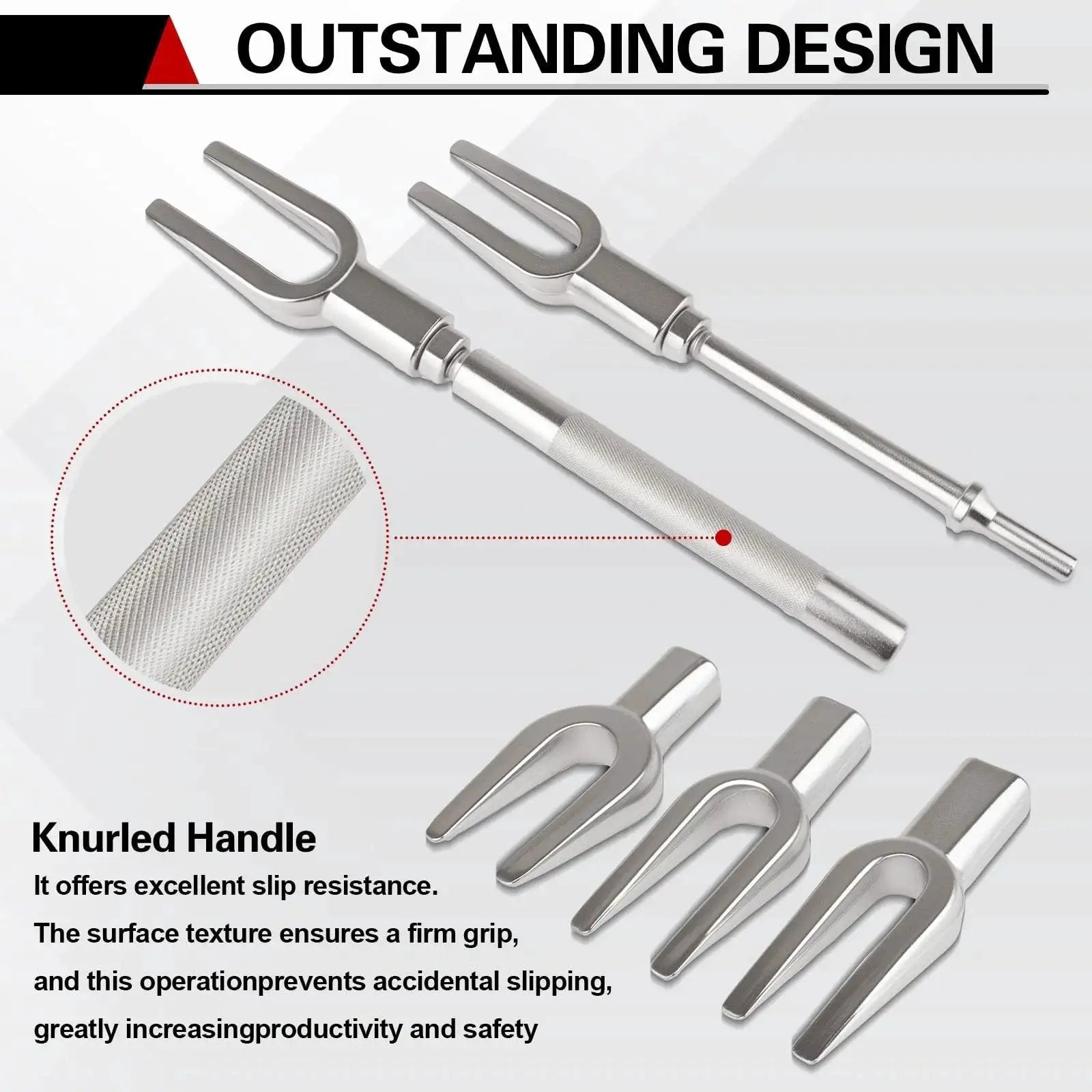 Heavy Duty Ball Joint Separator With Three Fork Sizes For Pitman Arm And Tie Rod Removal, chrome steel fork kit with knurled handle