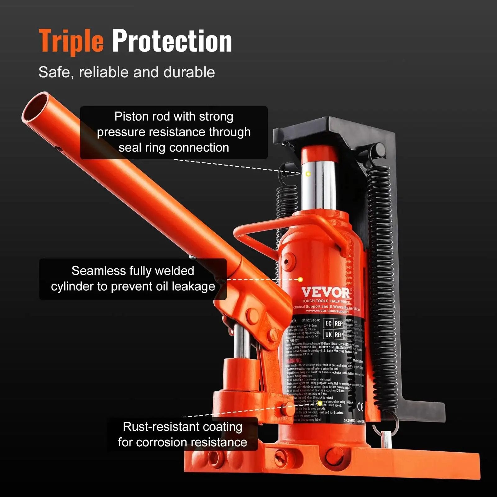 Close-up of Air Hydraulic Claw Jack For Machinery 5 Ton Top Lift 2.5 Ton Toe Lift showing lifting arm and cylinder details
