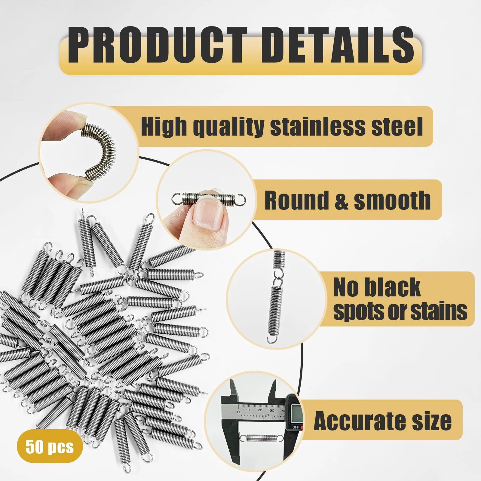 Stainless Steel Extension Springs With Hook Ends One Quarter Inch By One And One Half Inch Pack Of Fifty shown with product details
