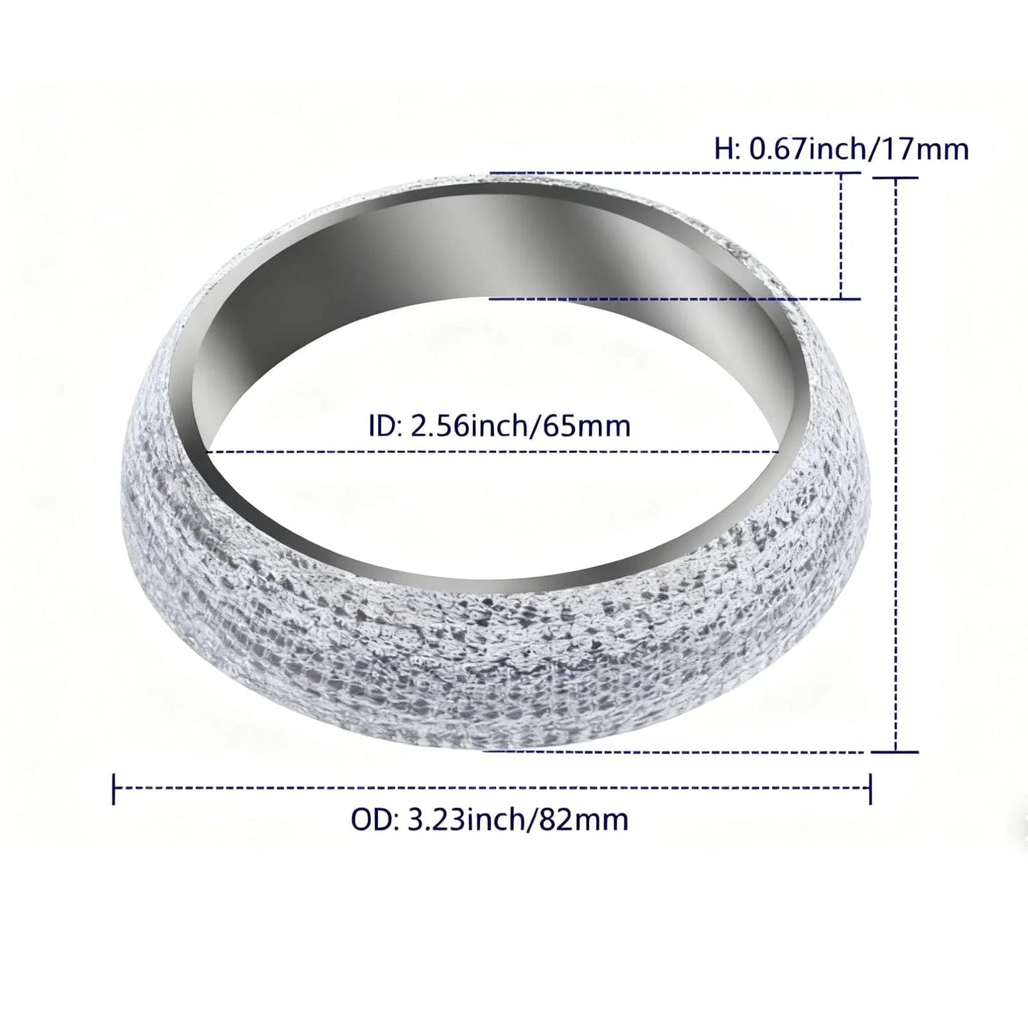 Two Pack Two And A Half Inch Exhaust Donut Gasket 65mm Outer 48mm Inner Seal Ring High Grade Graphite With Ceramic Lubricant Prevents Exhaust Leaks Fits Most Two And A Half Inch Exhaust Pipes, dimensions shown
