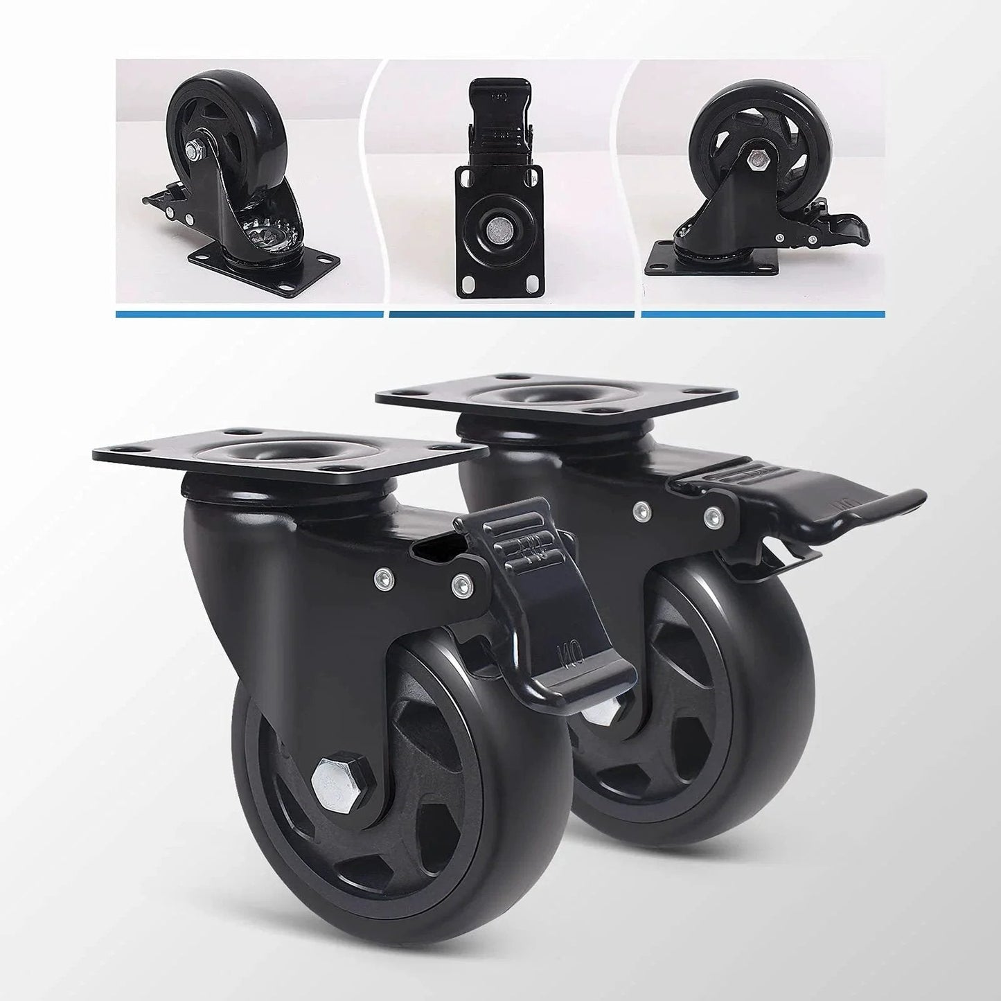 5 Inch Swivel Caster Wheels Set Of 4 Heavy Duty With Brakes Dual Lock 2200 Lbs Capacity Top Plate Industrial Casters