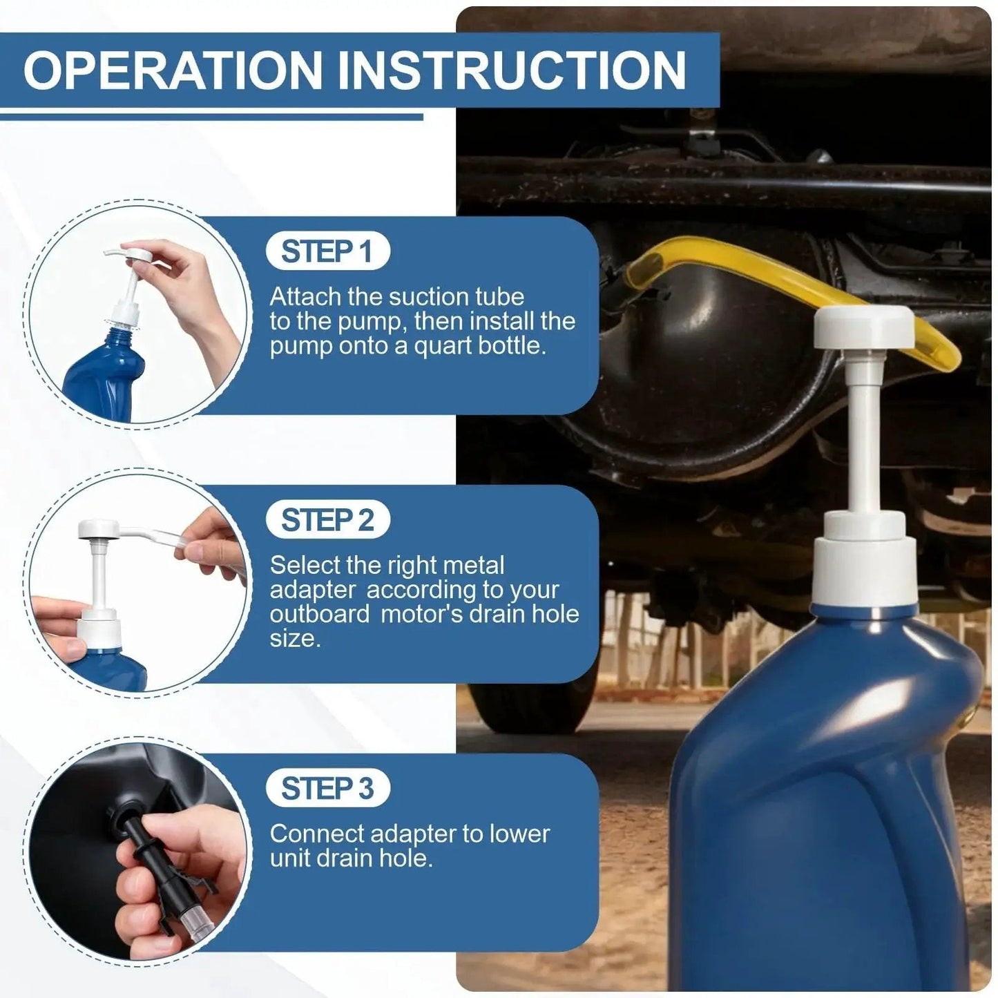 Instructions for using Two Pack Fluid Pump For Quart Bottles With 10cc Stroke And 3rd Hand Adapter to transfer automotive fluids.