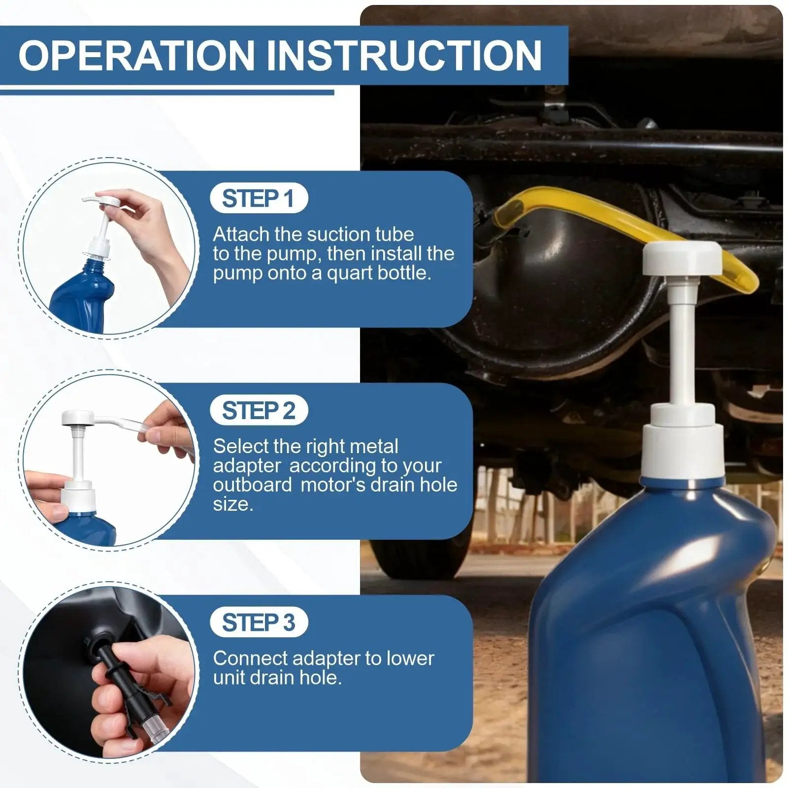 Instructions for using Two Pack Fluid Pump For Quart Bottles With 10cc Stroke And 3rd Hand Adapter to transfer automotive fluids.