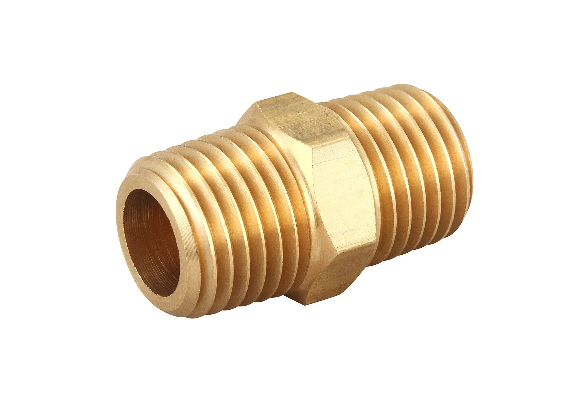 Brass NPT Hex Nipples One Quarter Inch NPT Male To One Quarter Inch NPT Male Pipe Fittings One Half Inch OD To One Half Inch OD Air Hose And Plumbing Connector Kit Ten Piece Set Easy Install For Quick Leak Free Connections