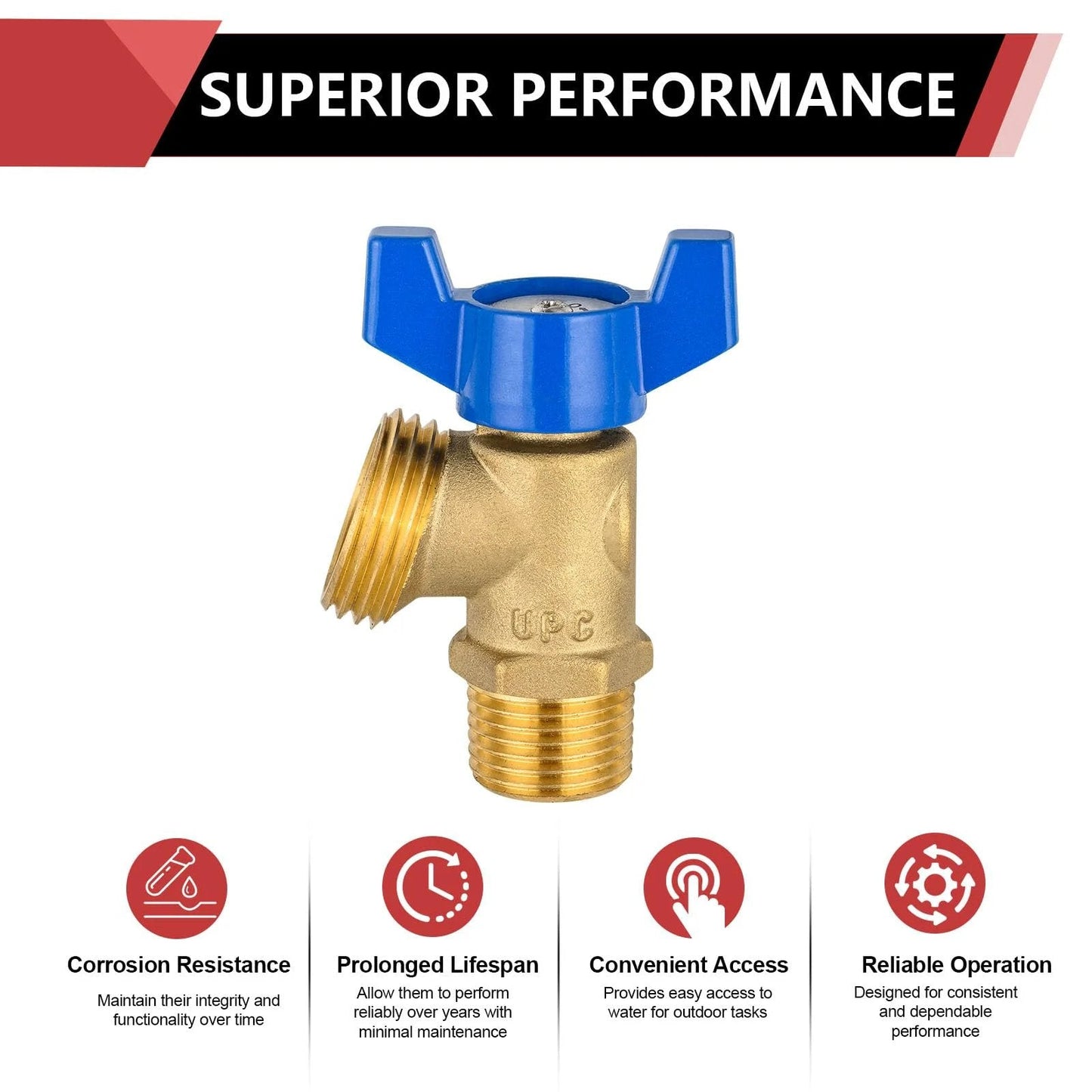 Two Pack Brass Boiler Drain Valve Set One Half Inch MIP To Three Quarter Inch MHT Connections One Quarter Turn Handle