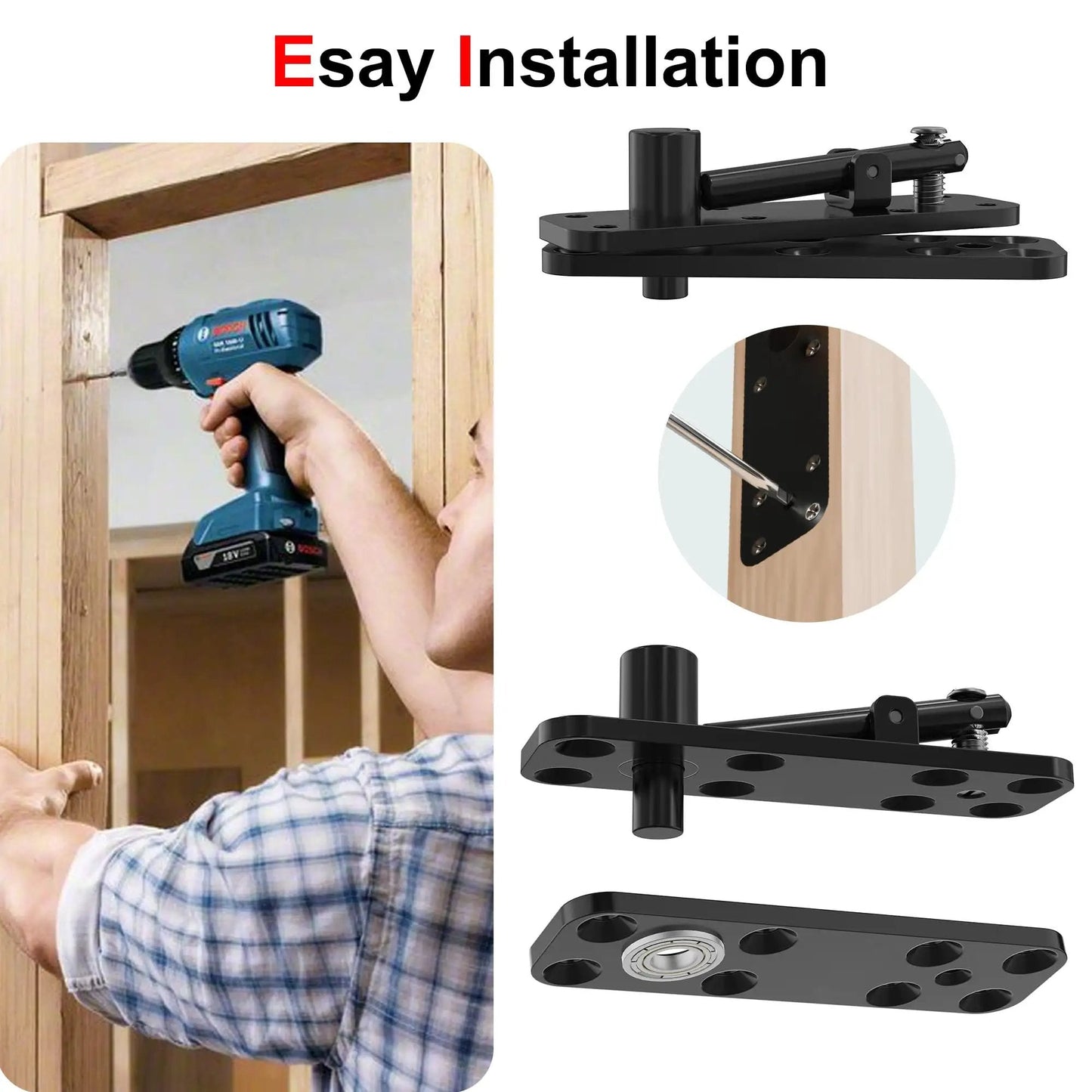 Installation of Heavy Duty Hidden Door Hinge With Silent Operation Jexify Dual Bearing Design for secret doors shown in progress