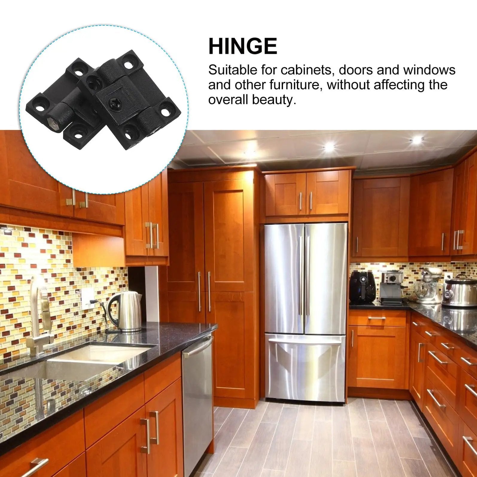 90 Degree Adjustable Torque Friction Door Hinge For Cabinets And Closets installed in modern kitchen cabinetry.