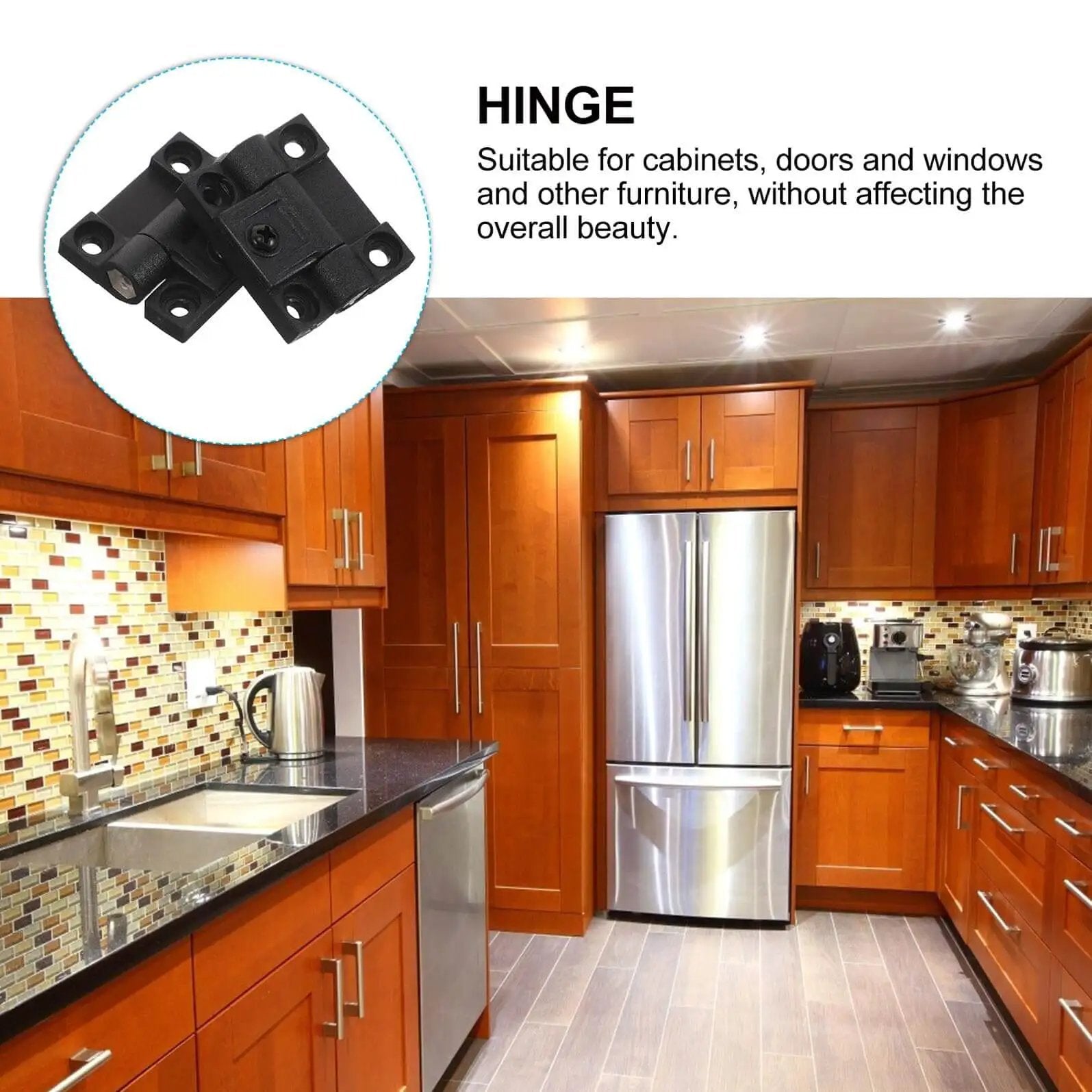 Plastic 90 Degree Cabinet Door Hinge With Folding Torque And Ball Bearing installed in modern kitchen.